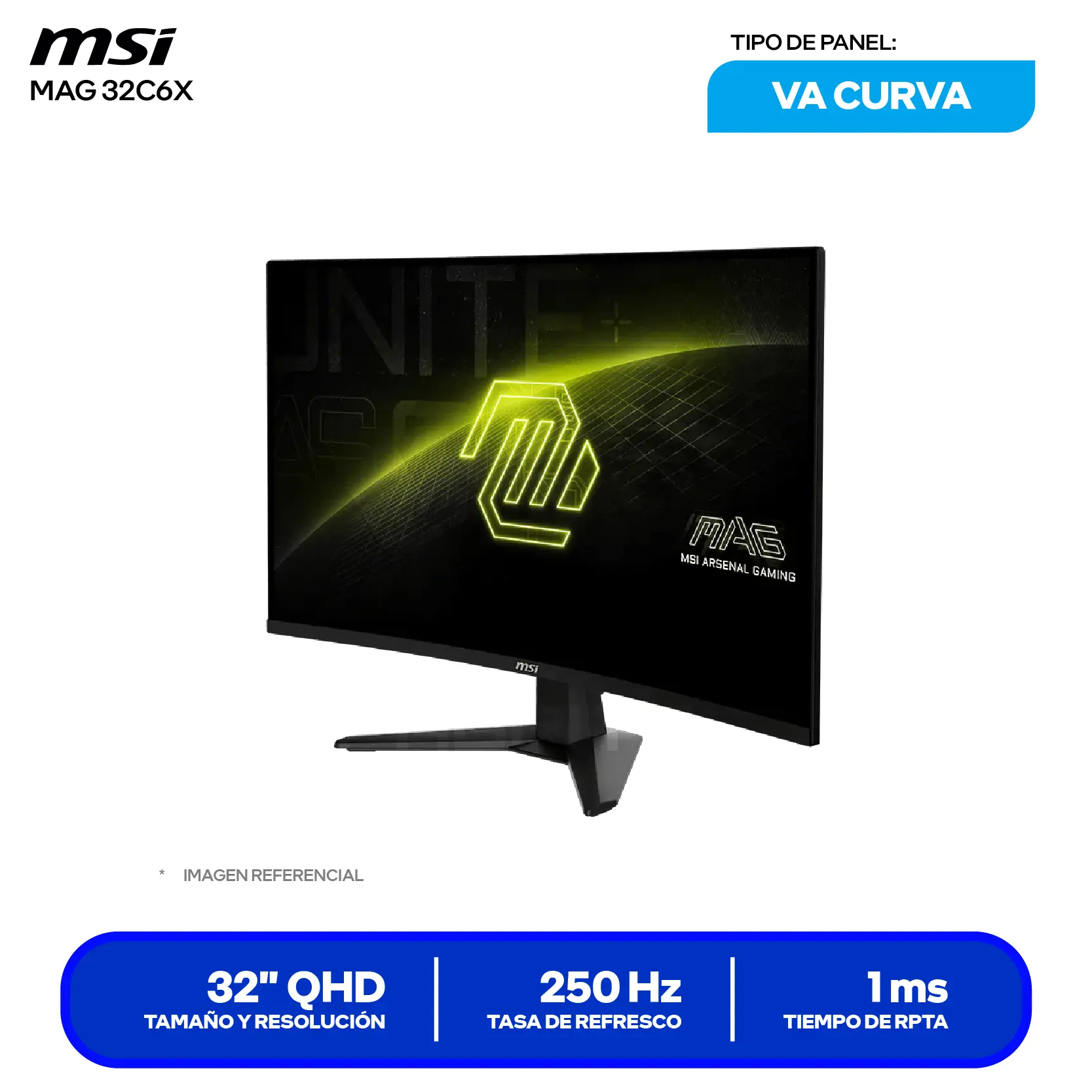 MSI MAG 32C6X 32'' VA (3DD4) FHD, 250Hz, 1ms, Curvo