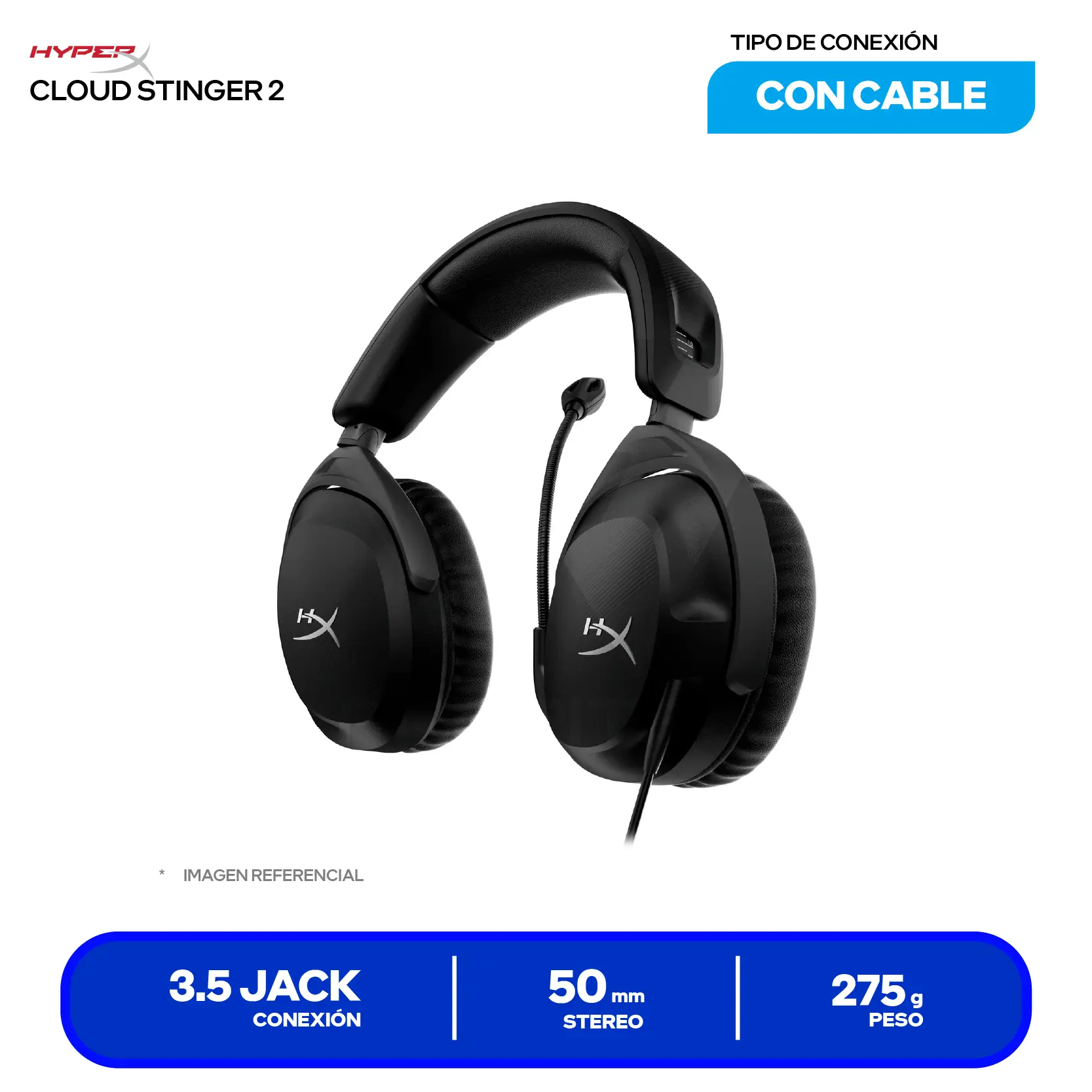Audífono HyperX Cloud Stinger 2 Negro (519T1AA) Jack 3.5, DTS Headphone:X, Micrófono Integrado
