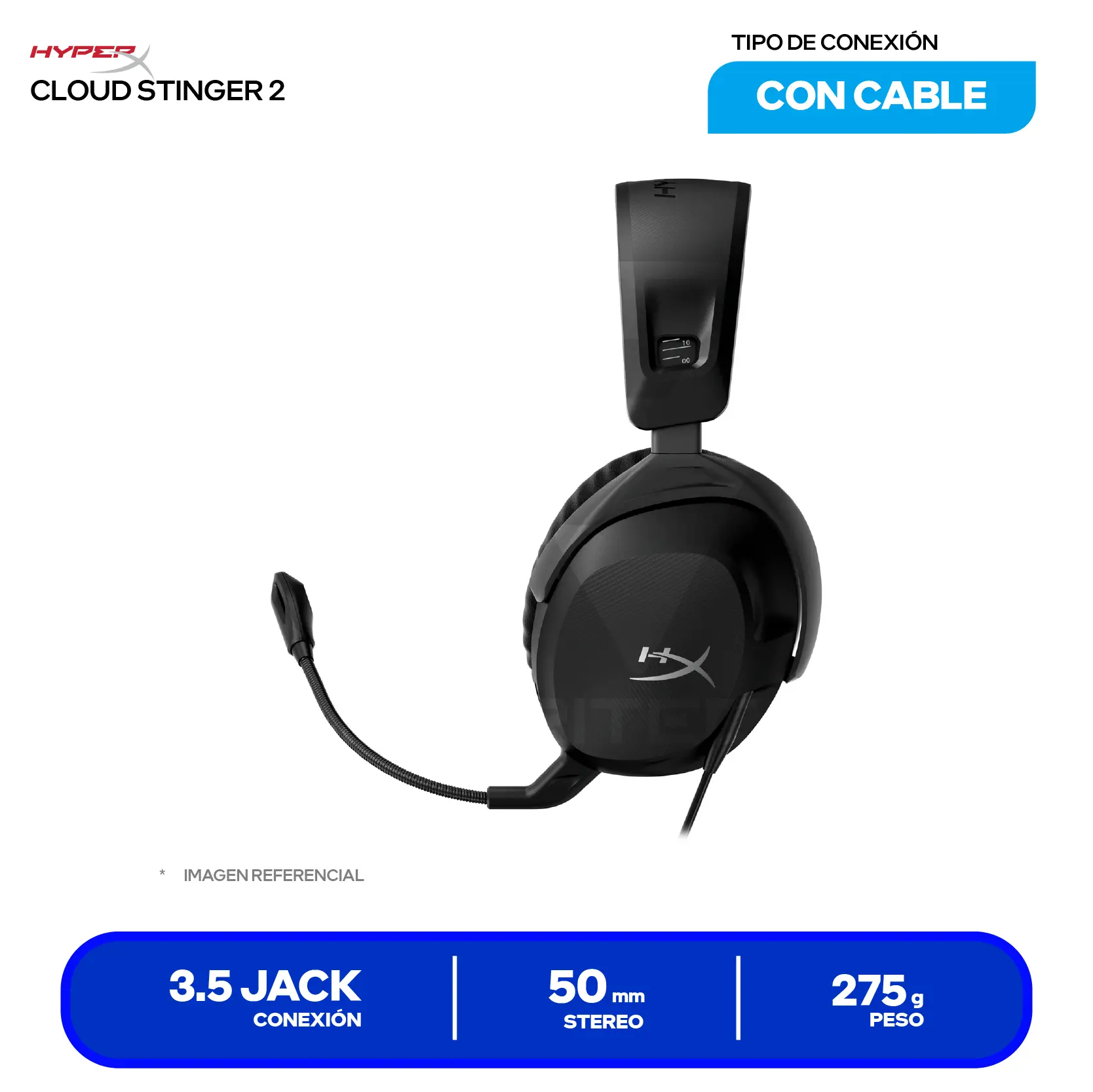 Audífono HyperX Cloud Stinger 2 Negro (519T1AA) Jack 3.5, DTS Headphone:X, Micrófono Integrado
