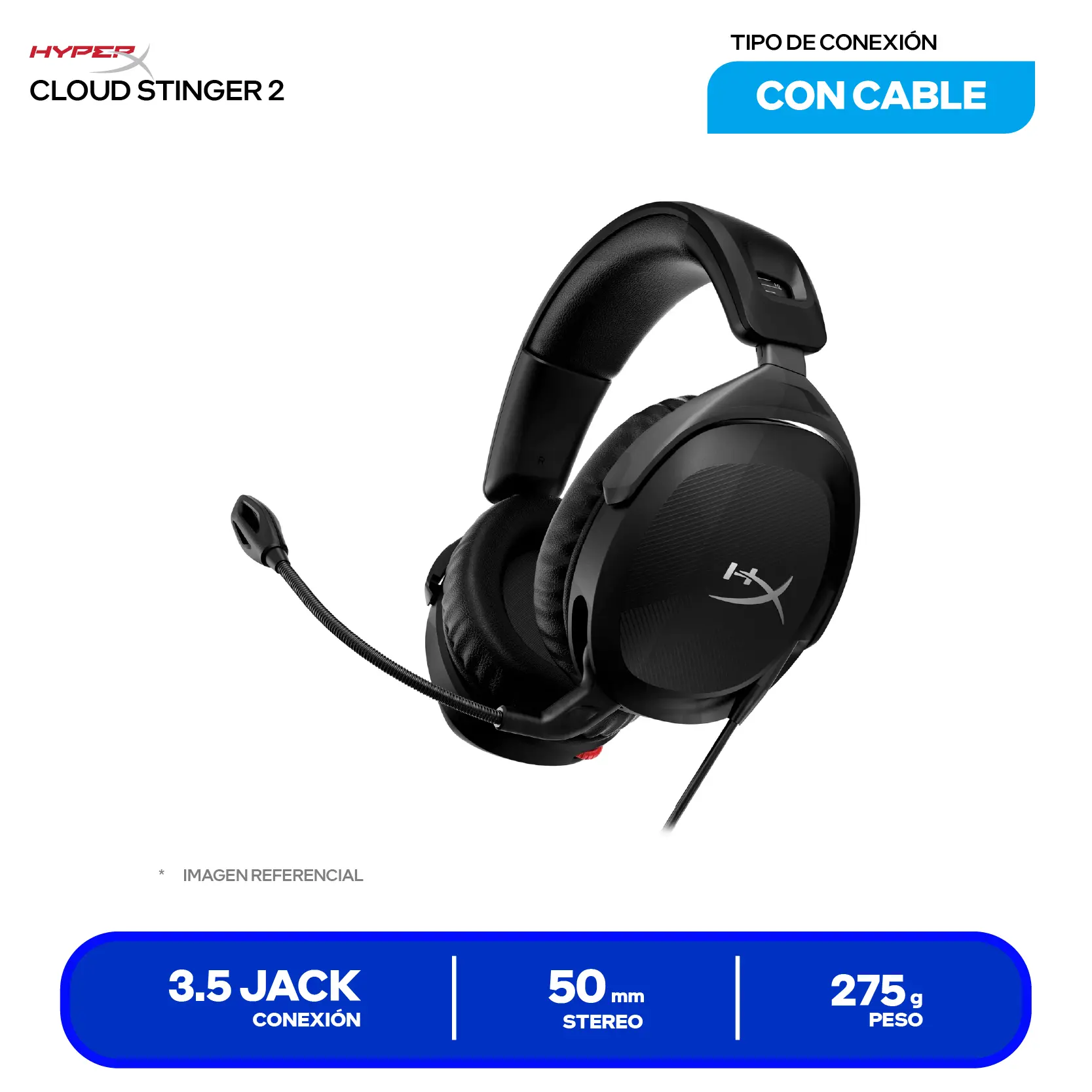 Audífono HyperX Cloud Stinger 2 Negro (519T1AA) Jack 3.5, DTS Headphone:X, Micrófono Integrado