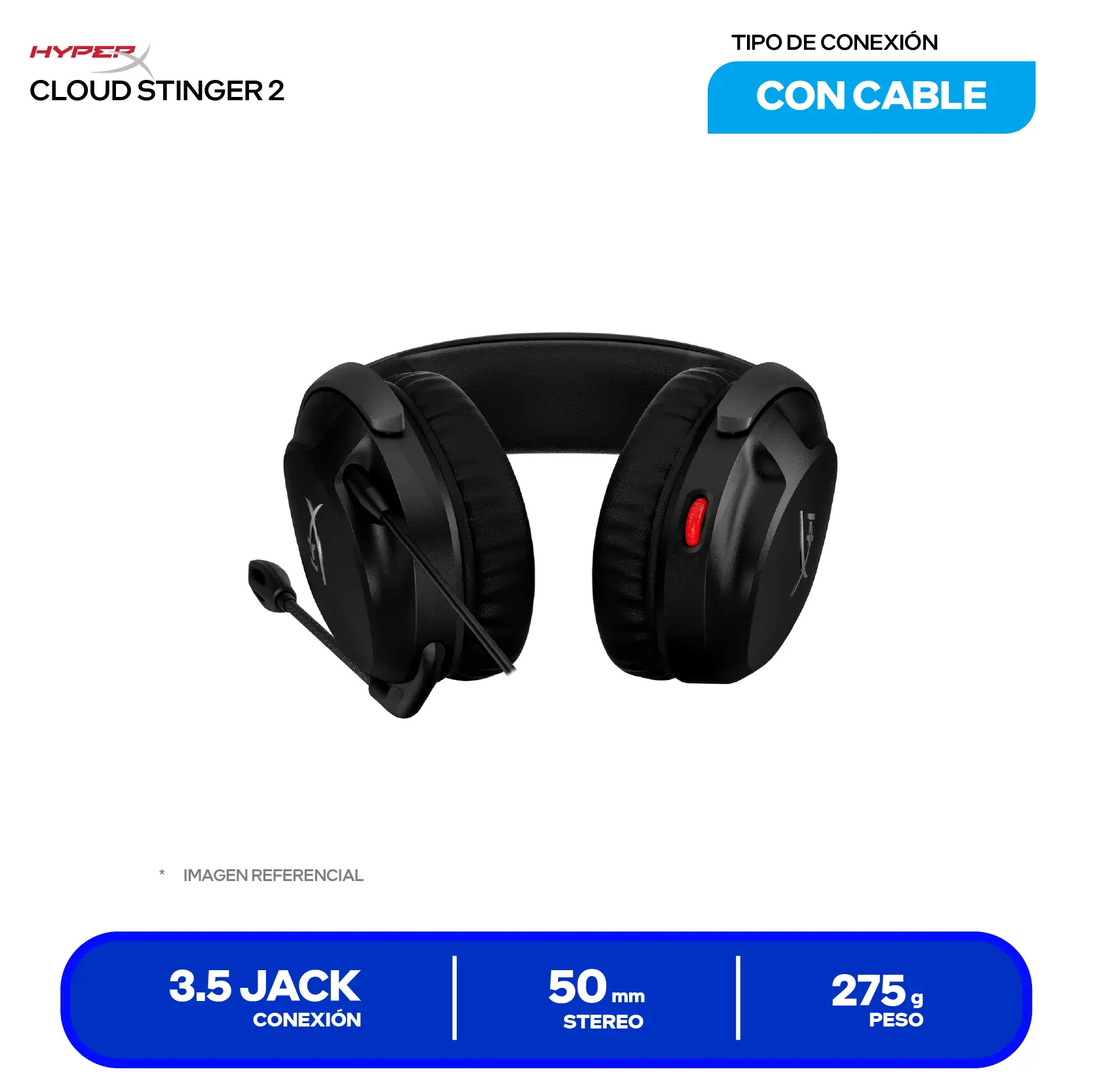 Audífono HyperX Cloud Stinger 2 Negro (519T1AA) Jack 3.5, DTS Headphone:X, Micrófono Integrado