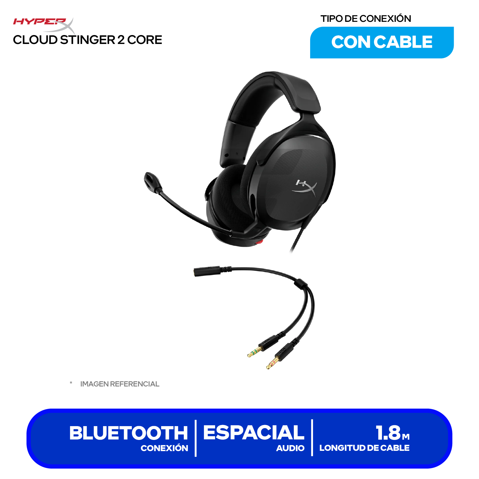 Audífono HyperX Cloud Stinger 2 Negro (683L9AA) Jack 3.5, DTS Headphone:X, Micrófono Integrado