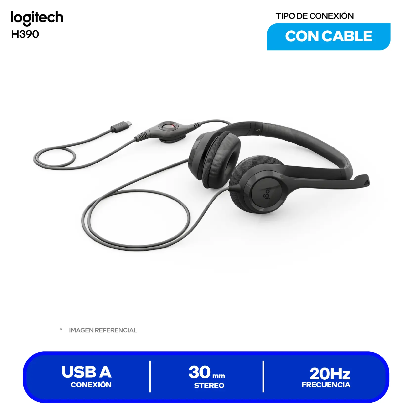 Audífono Logitech H390 Negro (981-000014) USB, Micrófono Integrado