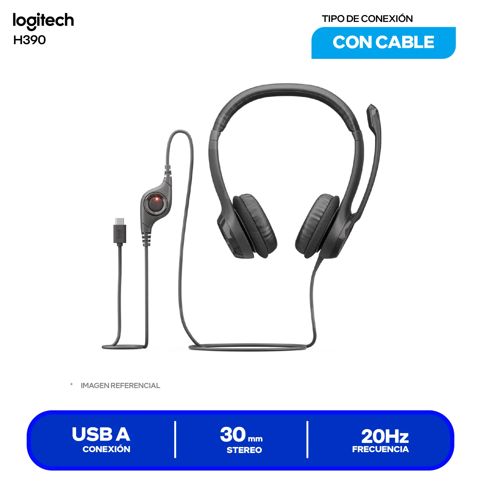 Audífono Logitech H390 Negro (981-000014) USB, Micrófono Integrado