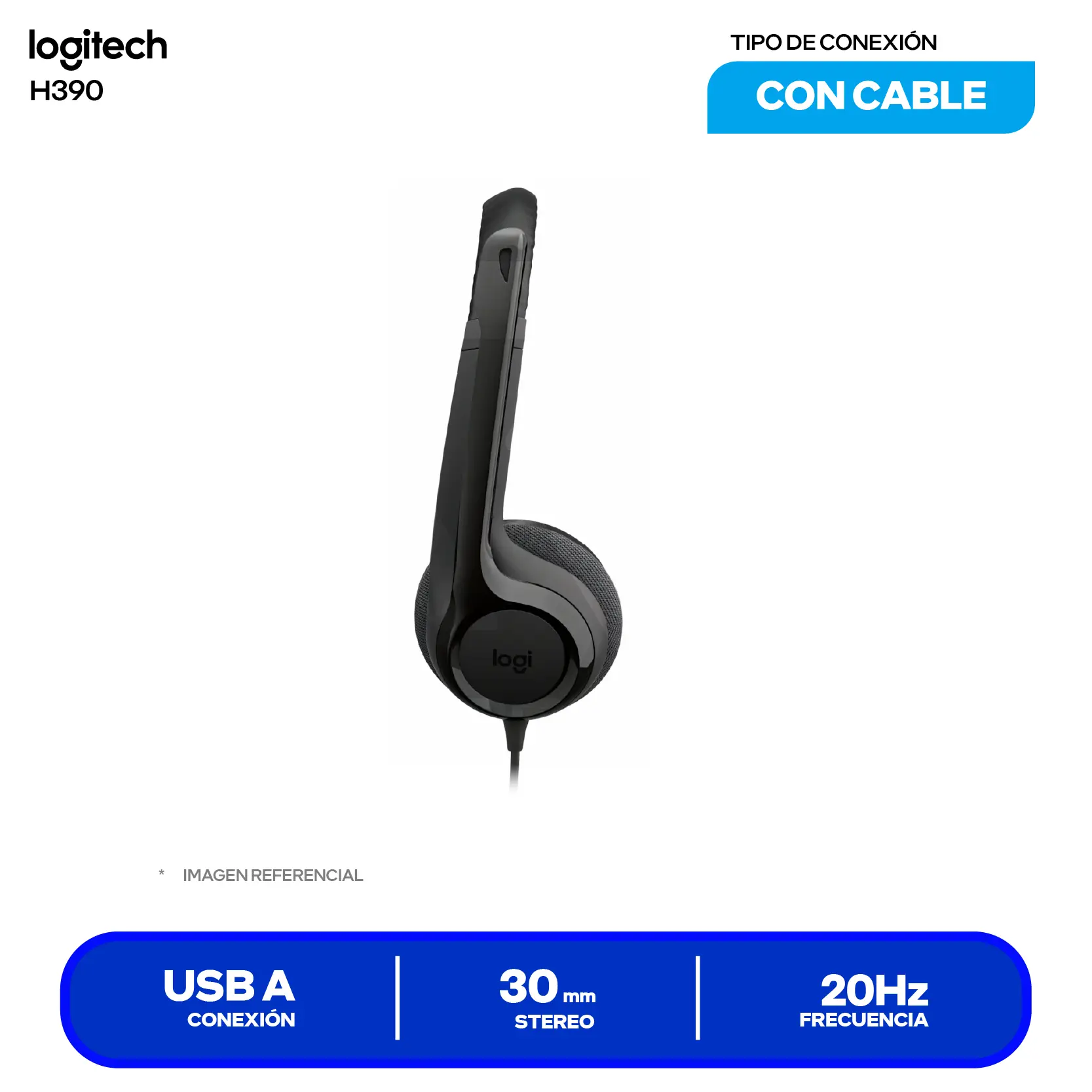 Audífono Logitech H390 Negro (981-000014) USB, Micrófono Integrado