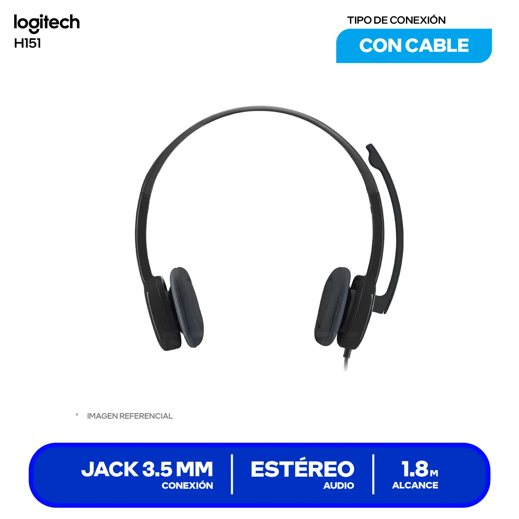 Audífono Logitech H111 Negro (981-000587) Jack 3.5, Micrófono Integrado