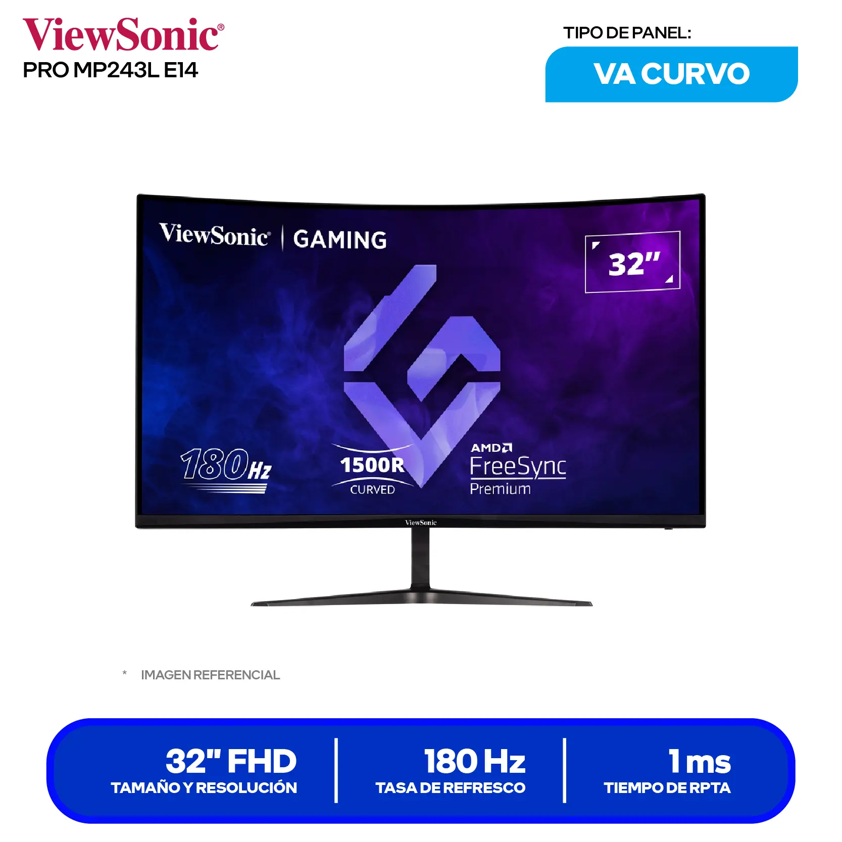 ViewSonic VX3218-PC-MHD 32'' (VX3218-PC-MHD) FHD, 180Hz, 1ms, Curvo, Altavoces Integrados