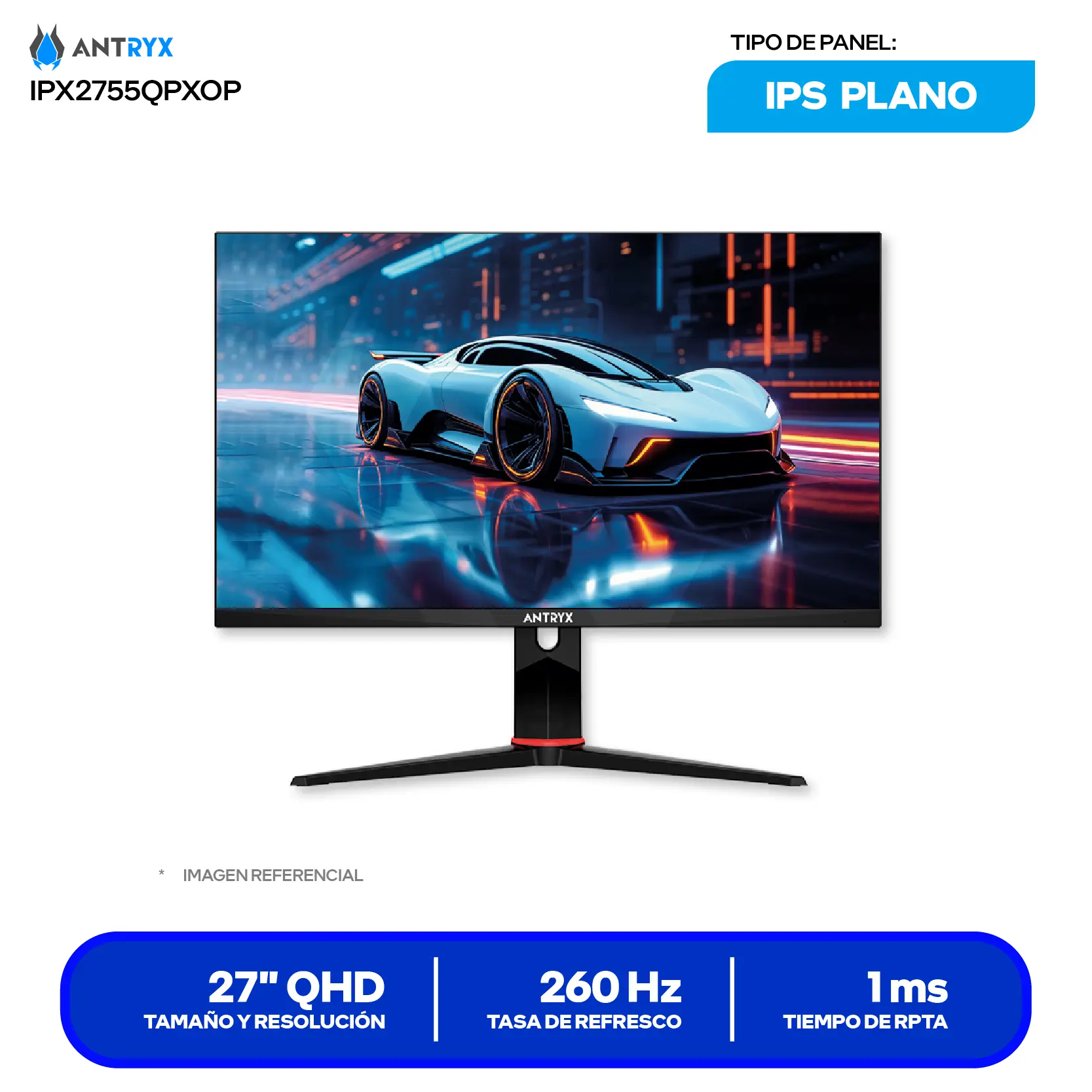 Monitor Gaming Antryx Xtreme Vision 27'' IPS (IPX2755QPXOP) QHD, 260Hz, 1ms MPRT, Plano