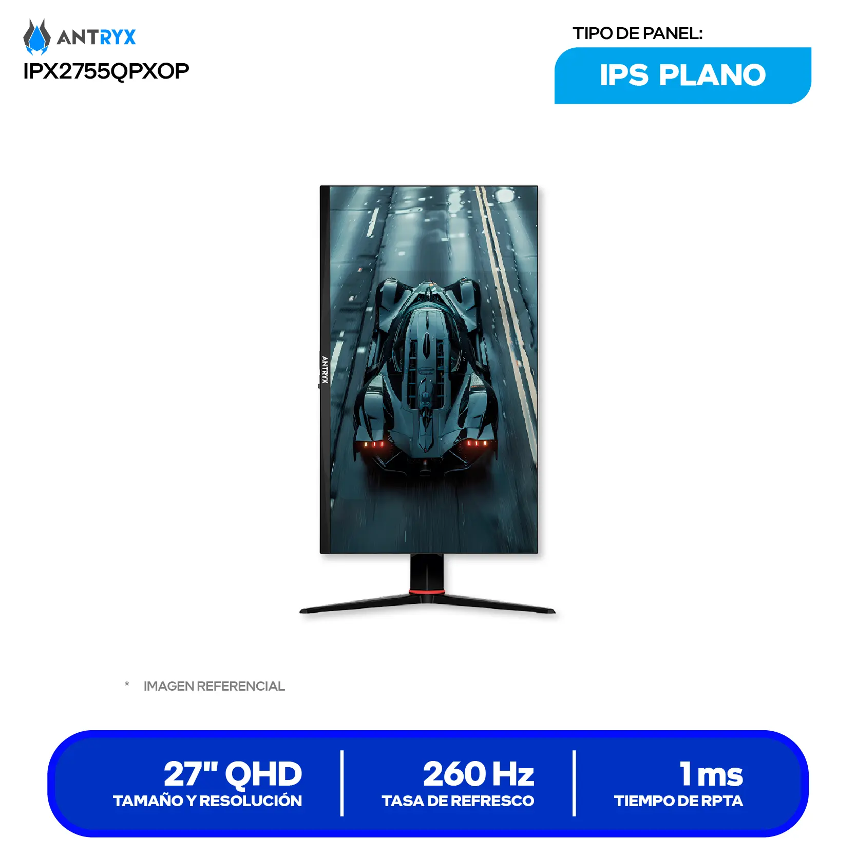 Monitor Gaming Antryx Xtreme Vision 27'' IPS (IPX2755QPXOP) QHD, 260Hz, 1ms MPRT, Plano