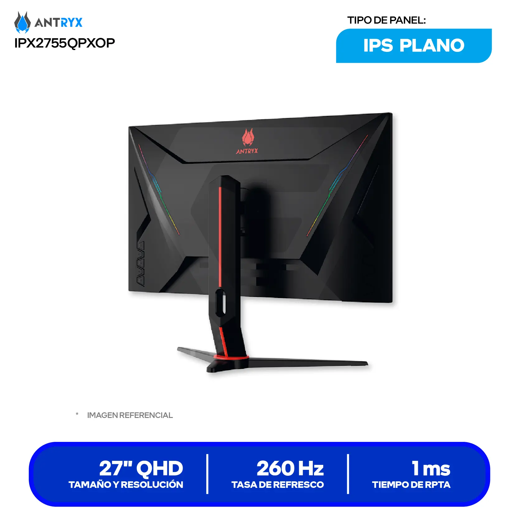 Monitor Gaming Antryx Xtreme Vision 27'' IPS (IPX2755QPXOP) QHD, 260Hz, 1ms MPRT, Plano