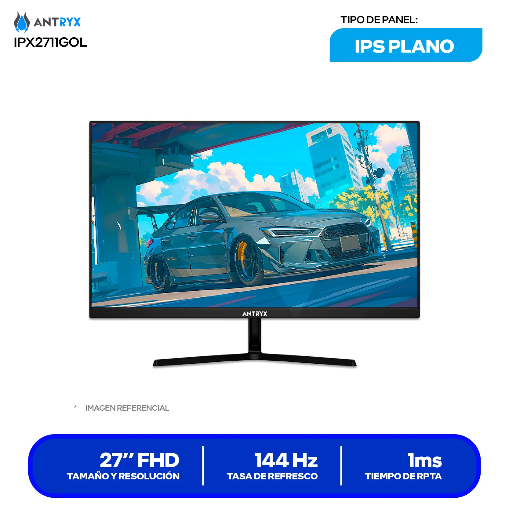 Monitor Antryx Xtreme Vision 27'' IPS (AXV-IPX2711GOL) FHD, 144Hz, 1ms MPRT, Plano