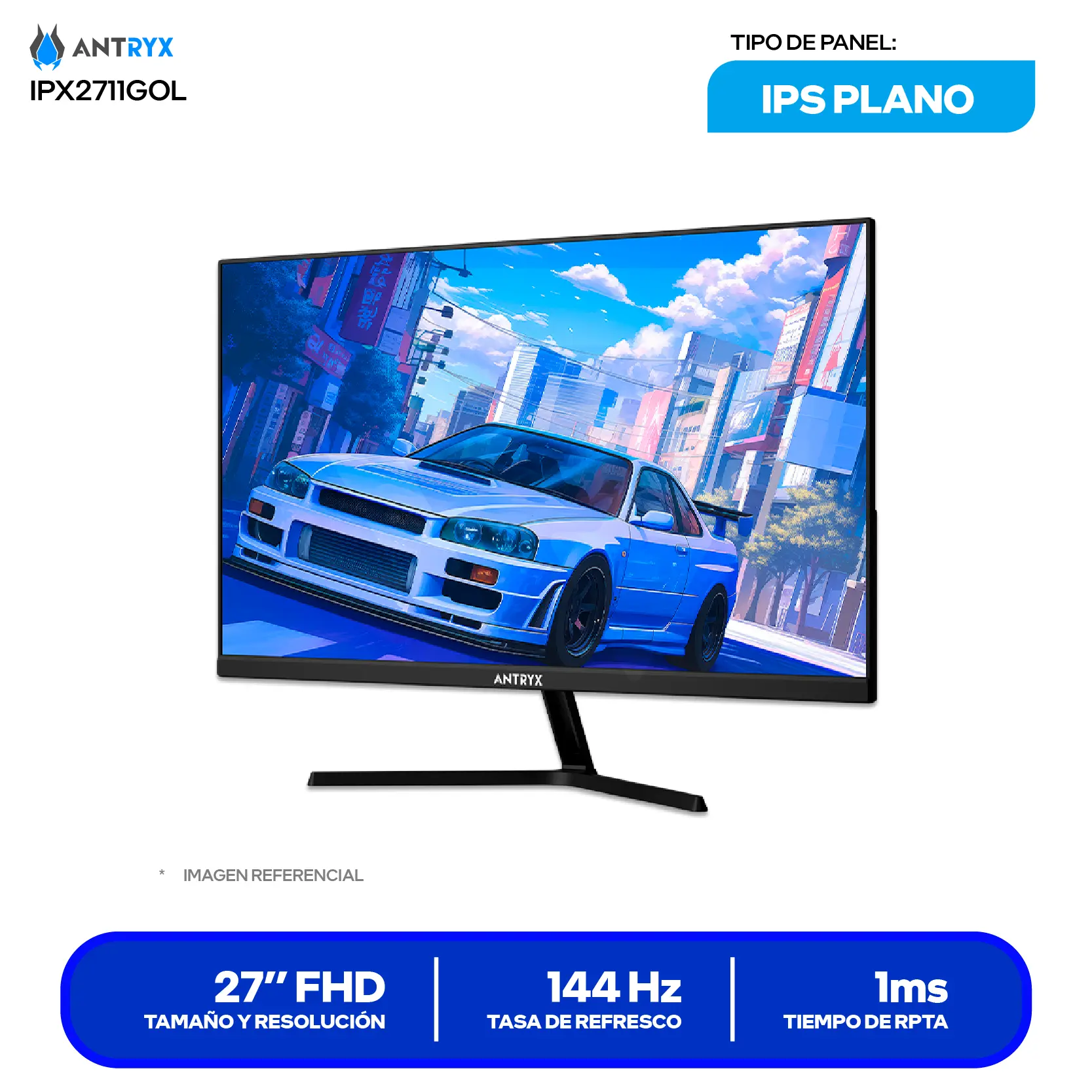 Monitor Antryx Xtreme Vision 27'' IPS (AXV-IPX2711GOL) FHD, 144Hz, 1ms MPRT, Plano
