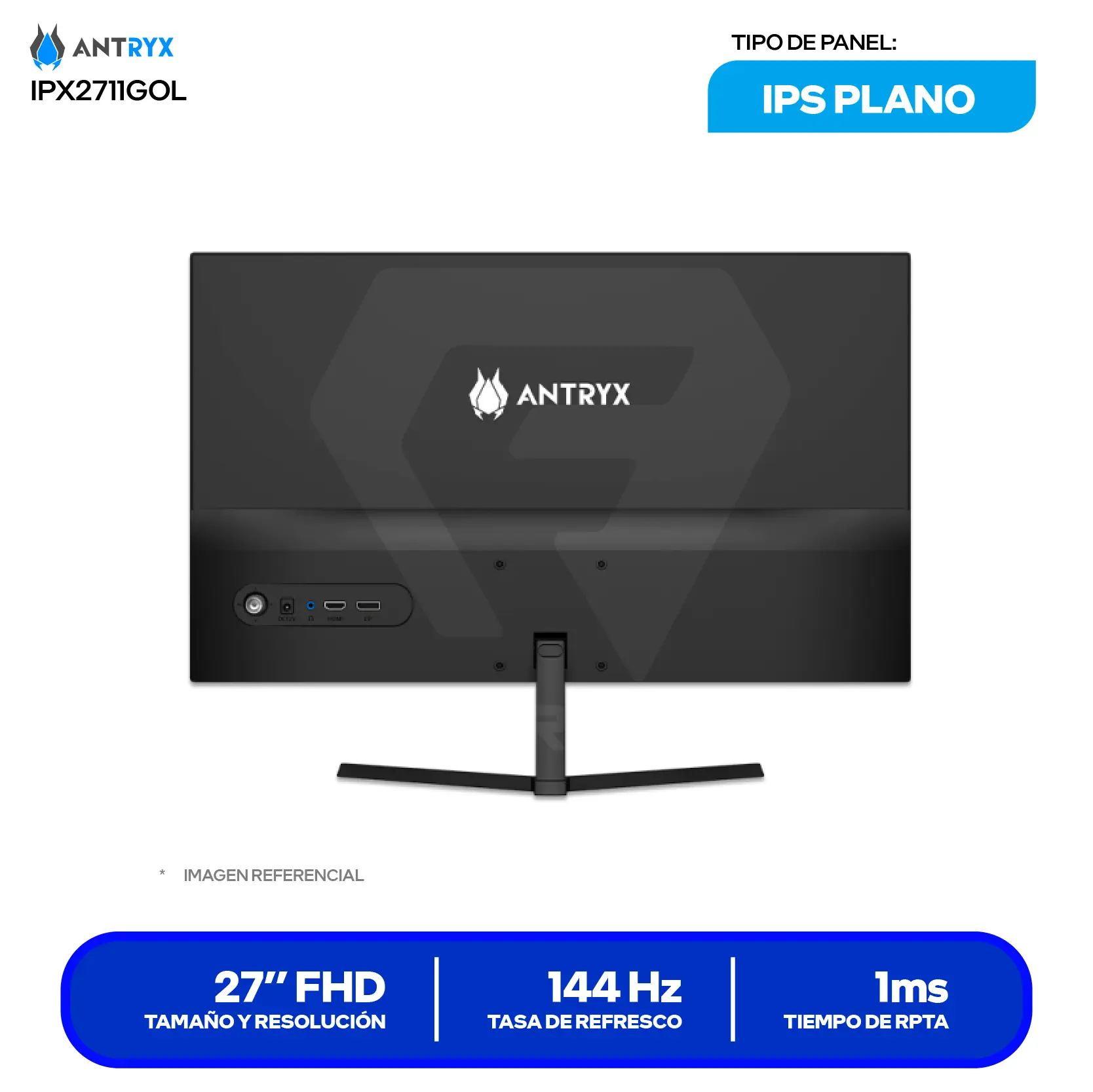 Monitor Antryx Xtreme Vision 27'' IPS (AXV-IPX2711GOL) FHD, 144Hz, 1ms MPRT, Plano