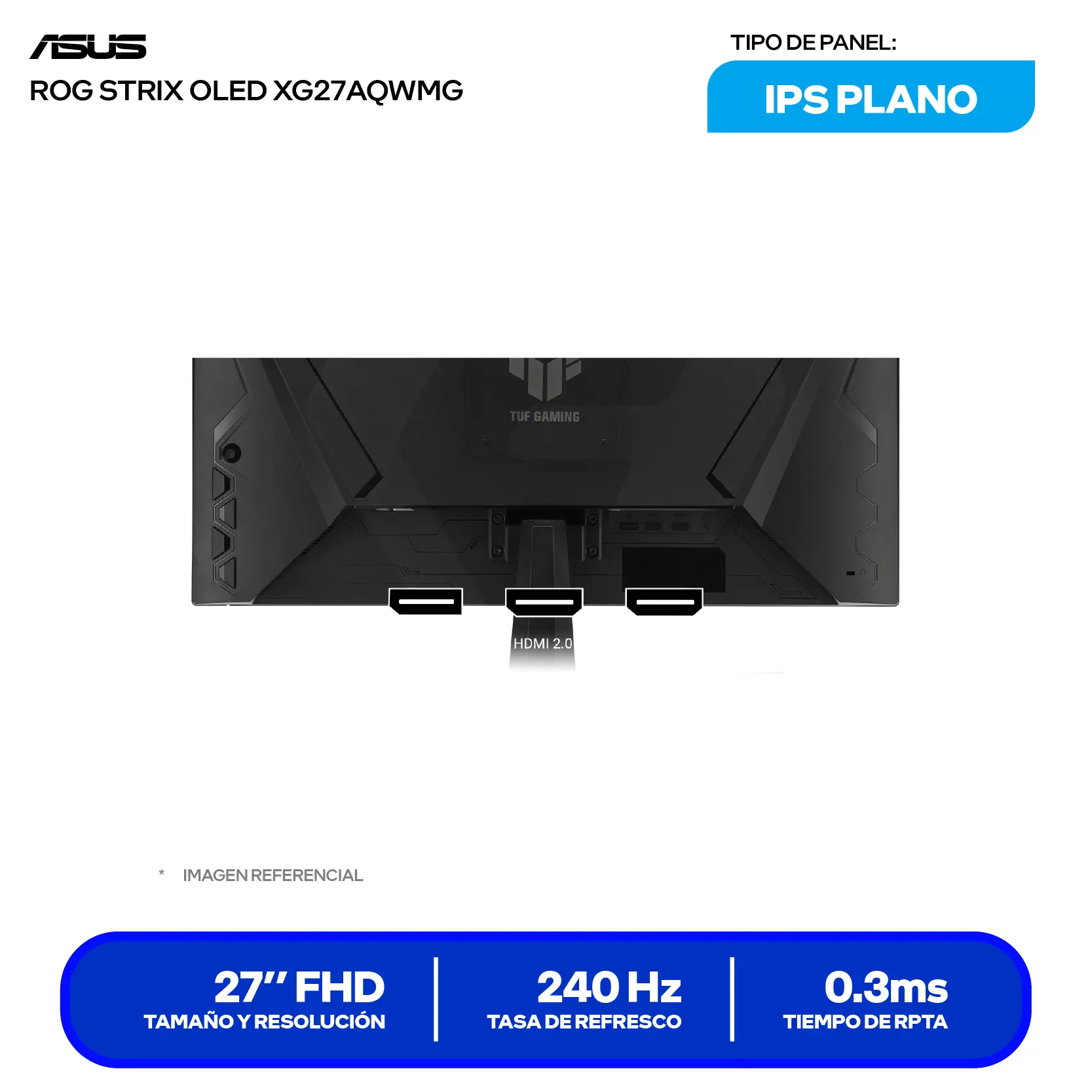 Monitor Asus TUF Gaming 27'' IPS (VG279QM5A) FHD, 240Hz, 1ms, Plano, Altavoces Integrados