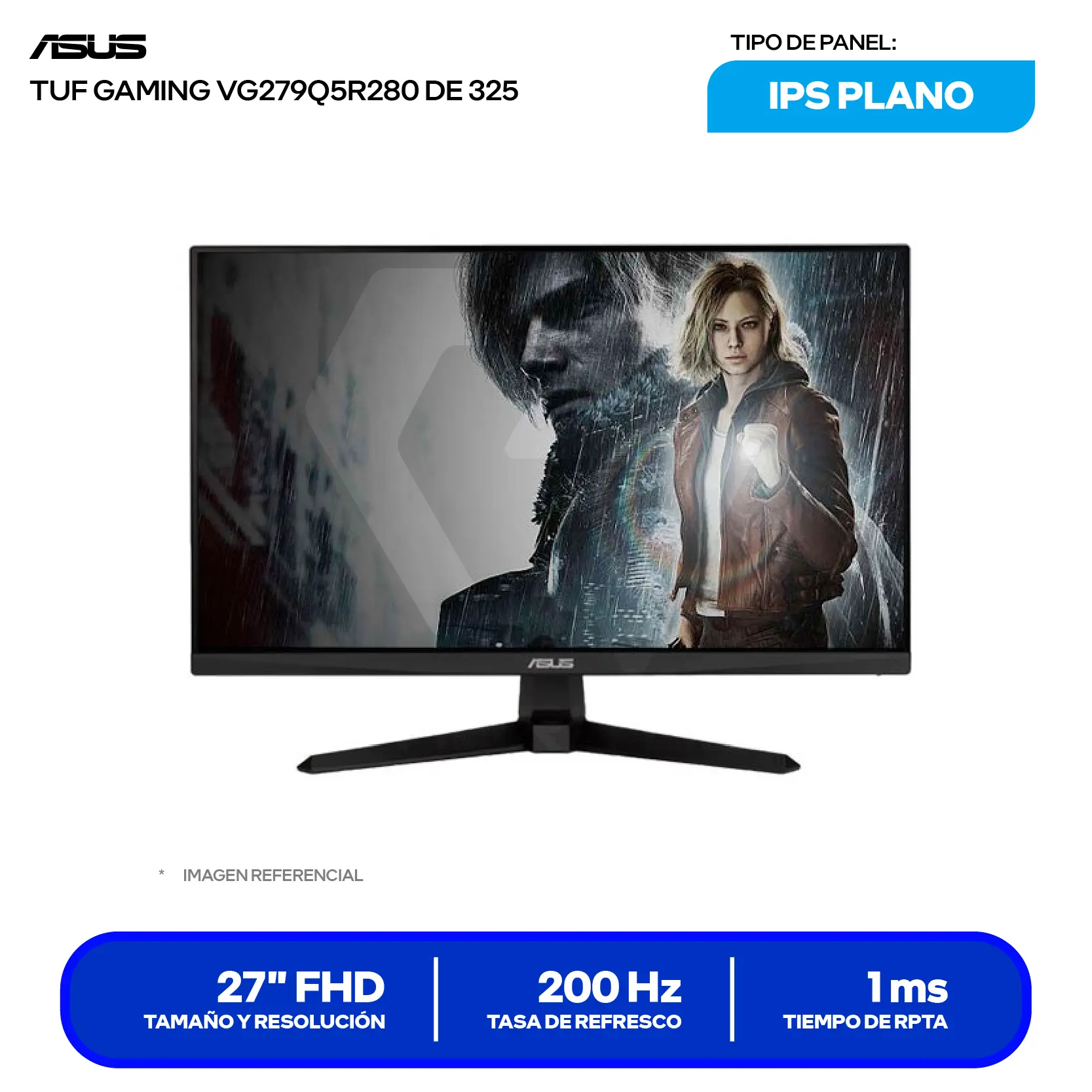 Monitor Asus TUF Gaming 27'' IPS (VG279Q5R) FHD, 200Hz, 1ms, Plano, Altavoces Integrados