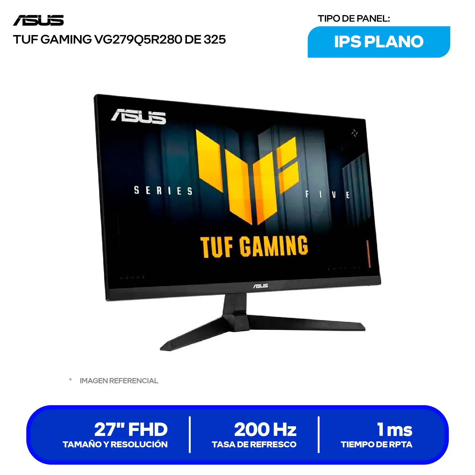 Monitor Asus TUF Gaming 27'' IPS (VG279Q5R) FHD, 200Hz, 1ms, Plano, Altavoces Integrados