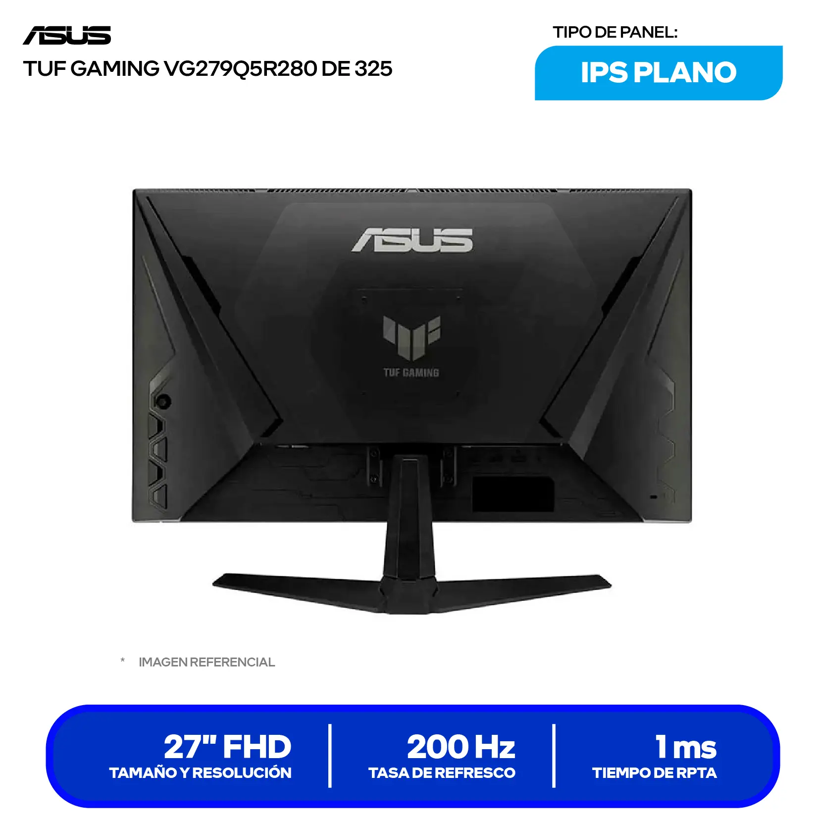 Monitor Asus TUF Gaming 27'' IPS (VG279Q5R) FHD, 200Hz, 1ms, Plano, Altavoces Integrados