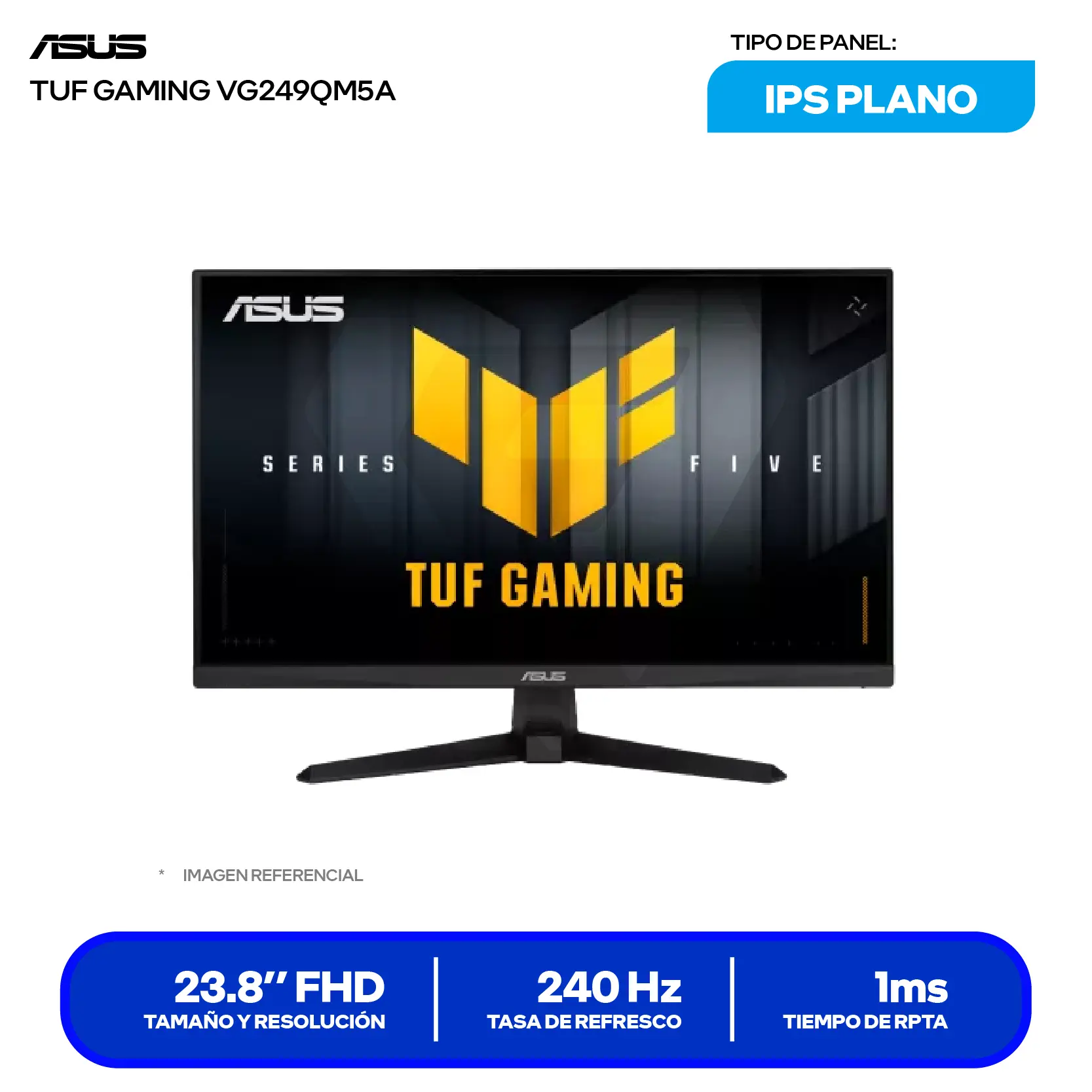 Monitor Asus TUF Gaming 23.8'' IPS (VG249QM5A) FHD, 240Hz, 1ms, Plano, Altavoces Integrados