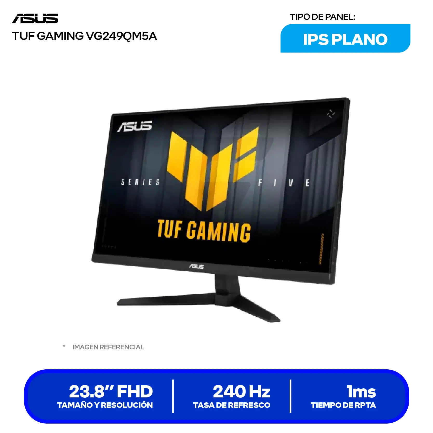Monitor Asus TUF Gaming 23.8'' IPS (VG249QM5A) FHD, 240Hz, 1ms, Plano, Altavoces Integrados