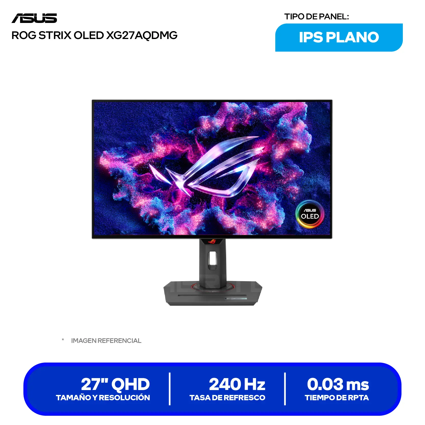 Monitor Asus ROG Strix 26.5'' WOLED (XG27AQDMG) QHD, 240Hz, 0.03ms, Plano