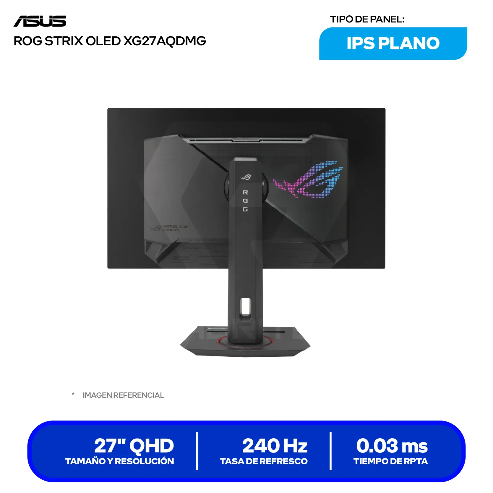 Monitor Asus ROG Strix 26.5'' WOLED (XG27AQDMG) QHD, 240Hz, 0.03ms, Plano