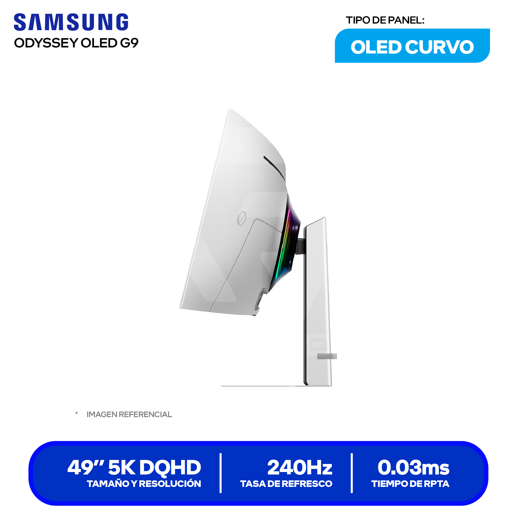 Monitor Samsung Odyssey G9 49" OLED (LS49DG930SLXPE) DQHD, 240Hz, 0.03ms, Curvo, OLED