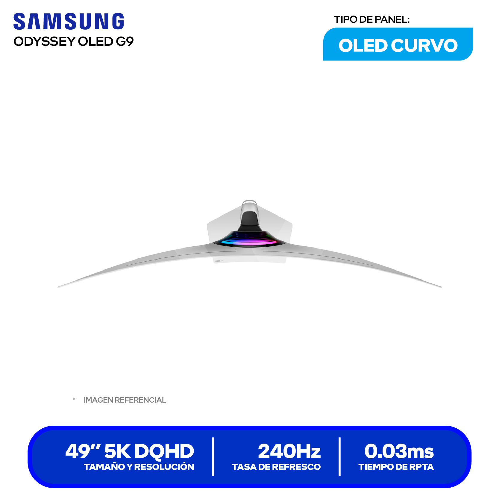 Monitor Samsung Odyssey G9 49" OLED (LS49DG930SLXPE) DQHD, 240Hz, 0.03ms, Curvo, OLED