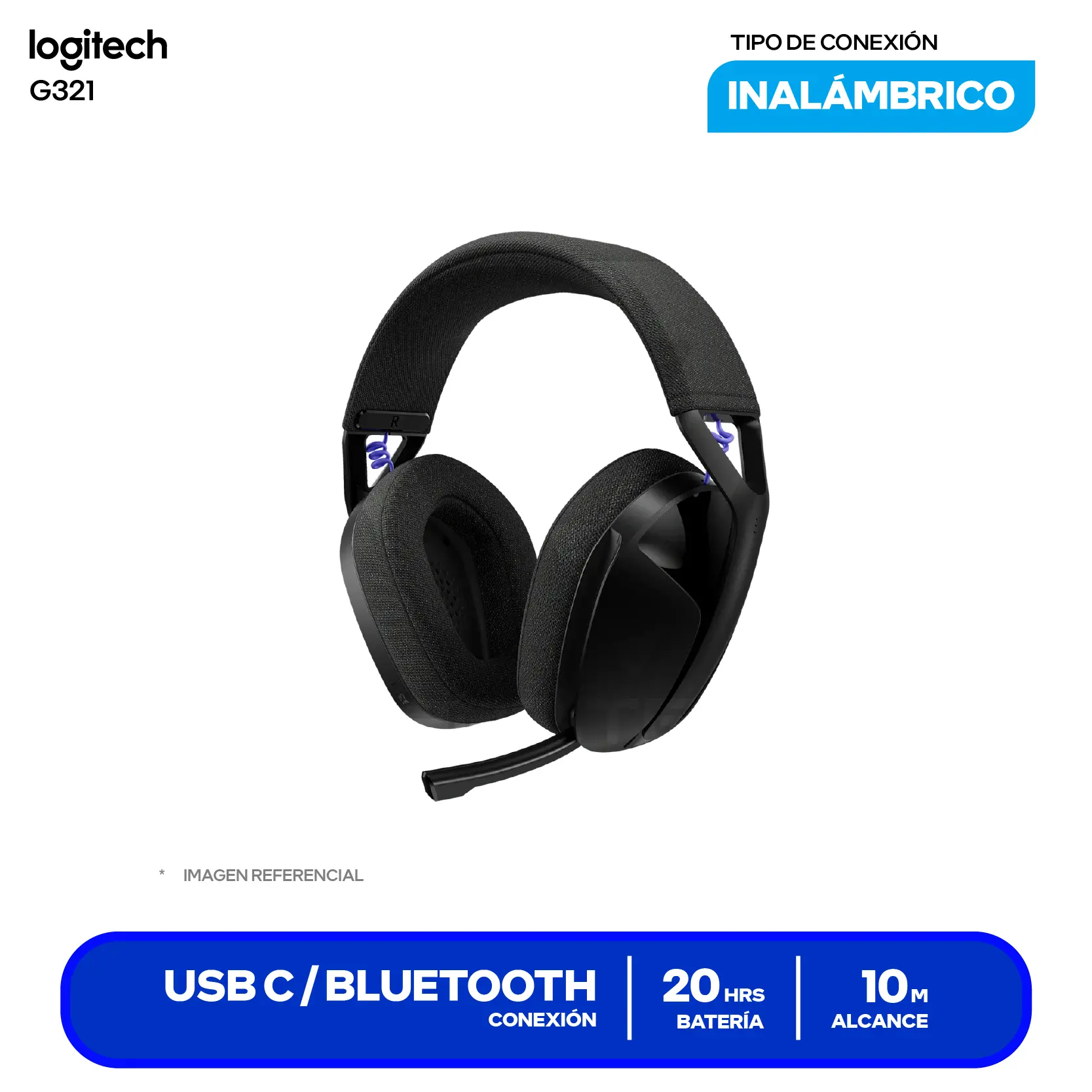 Audífono Logitech G321 Negro (981-001562), Inalámbrico LIGHTSPEED, Bluetooth 5.2, Micrófono Integrado