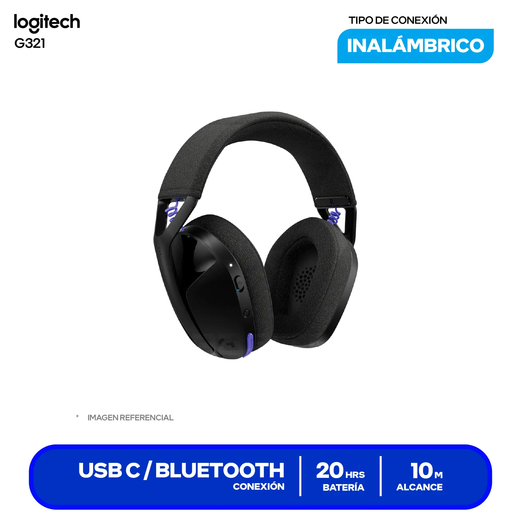 Audífono Logitech G321 Negro (981-001562), Inalámbrico LIGHTSPEED, Bluetooth 5.2, Micrófono Integrado