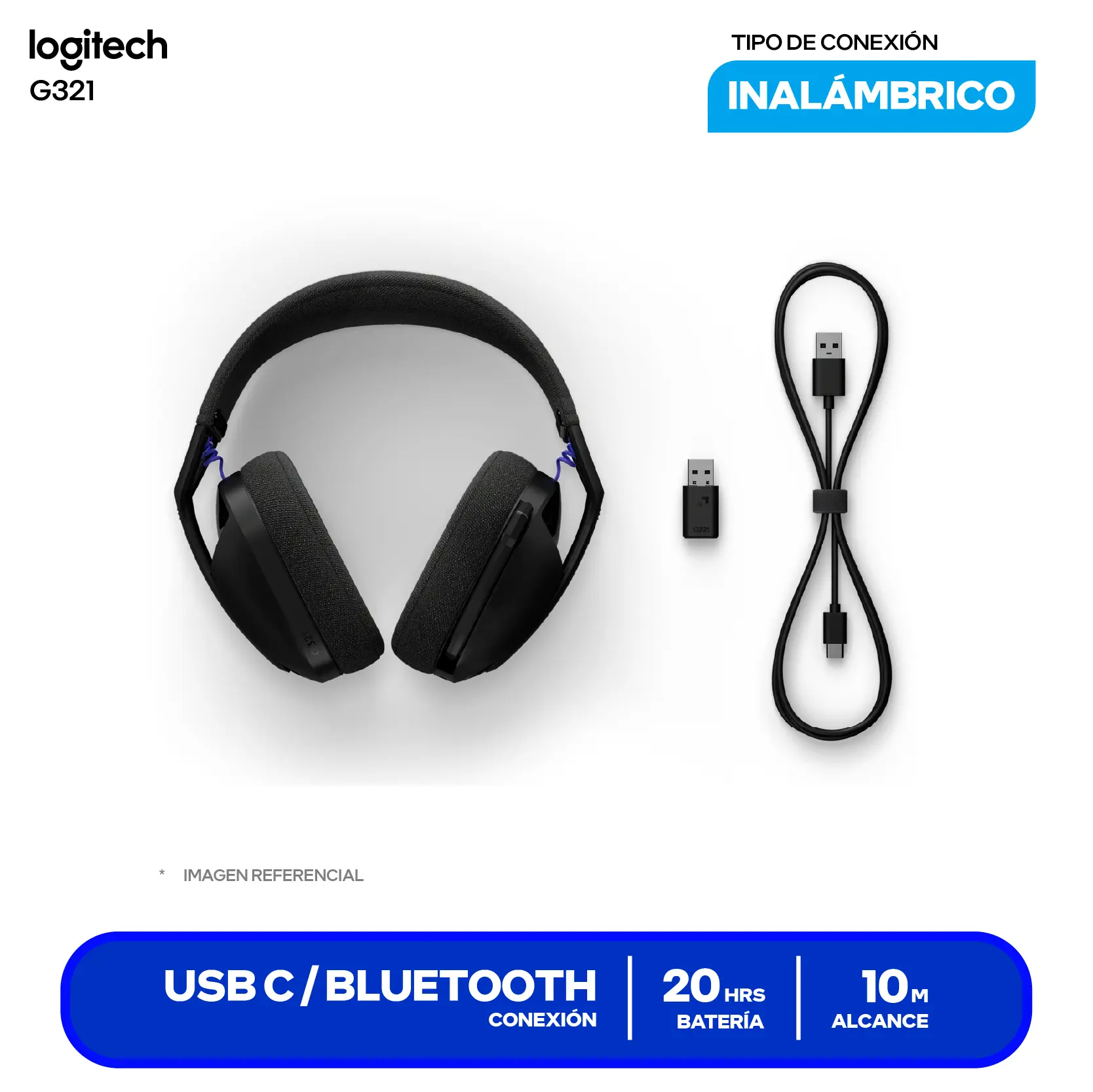 Audífono Logitech G321 Negro (981-001562), Inalámbrico LIGHTSPEED, Bluetooth 5.2, Micrófono Integrado