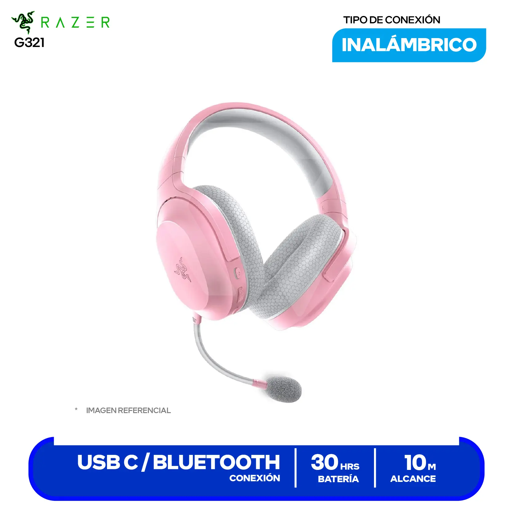 Audífono Razer Barracuda Quartz Rosa (RZ04-03790300), Inalámbrico 2.4 GHz, Bluetooth 5.2, Jack 3.5, Micrófono Integrado
