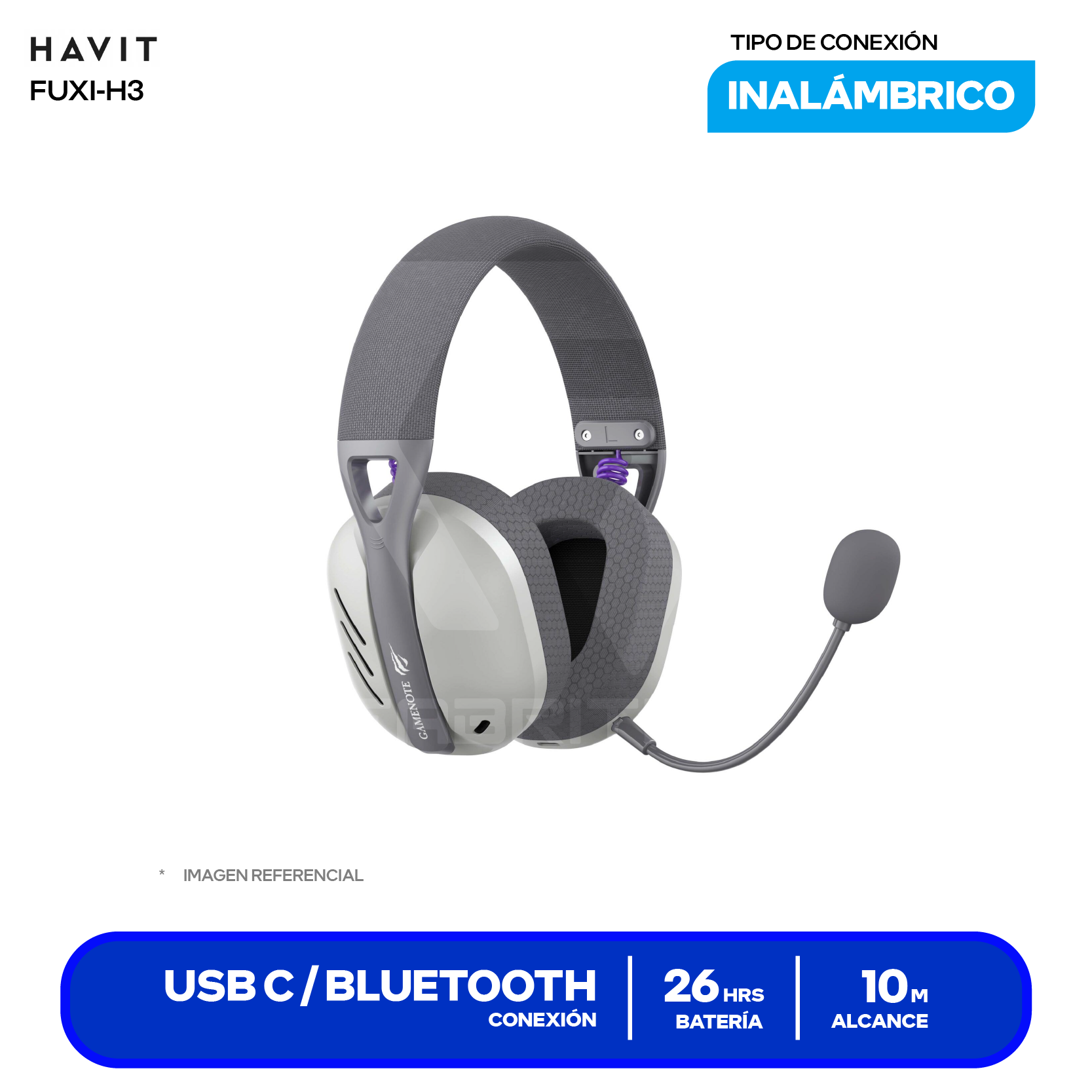 Audífono Havit Fuxi-H3 Gris (HVGMH-FUXI-H3-GY) Quad-Mode 2.4GHz, Bluetooth, USB 7.1, Jack 3.5, Micrófono Integrado