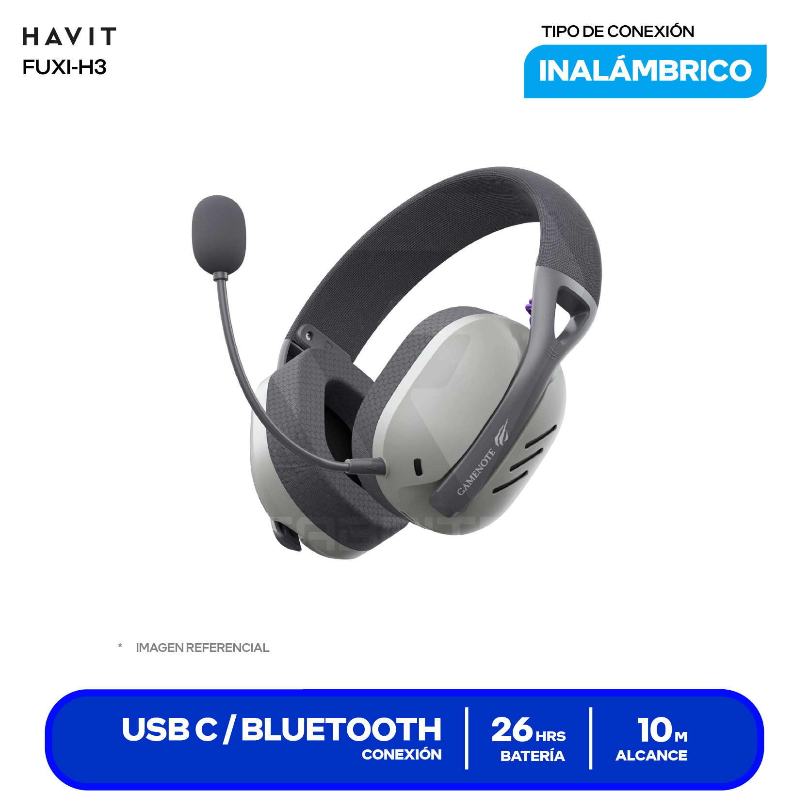 Audífono Havit Fuxi-H3 Gris (HVGMH-FUXI-H3-GY) Quad-Mode 2.4GHz, Bluetooth, USB 7.1, Jack 3.5, Micrófono Integrado