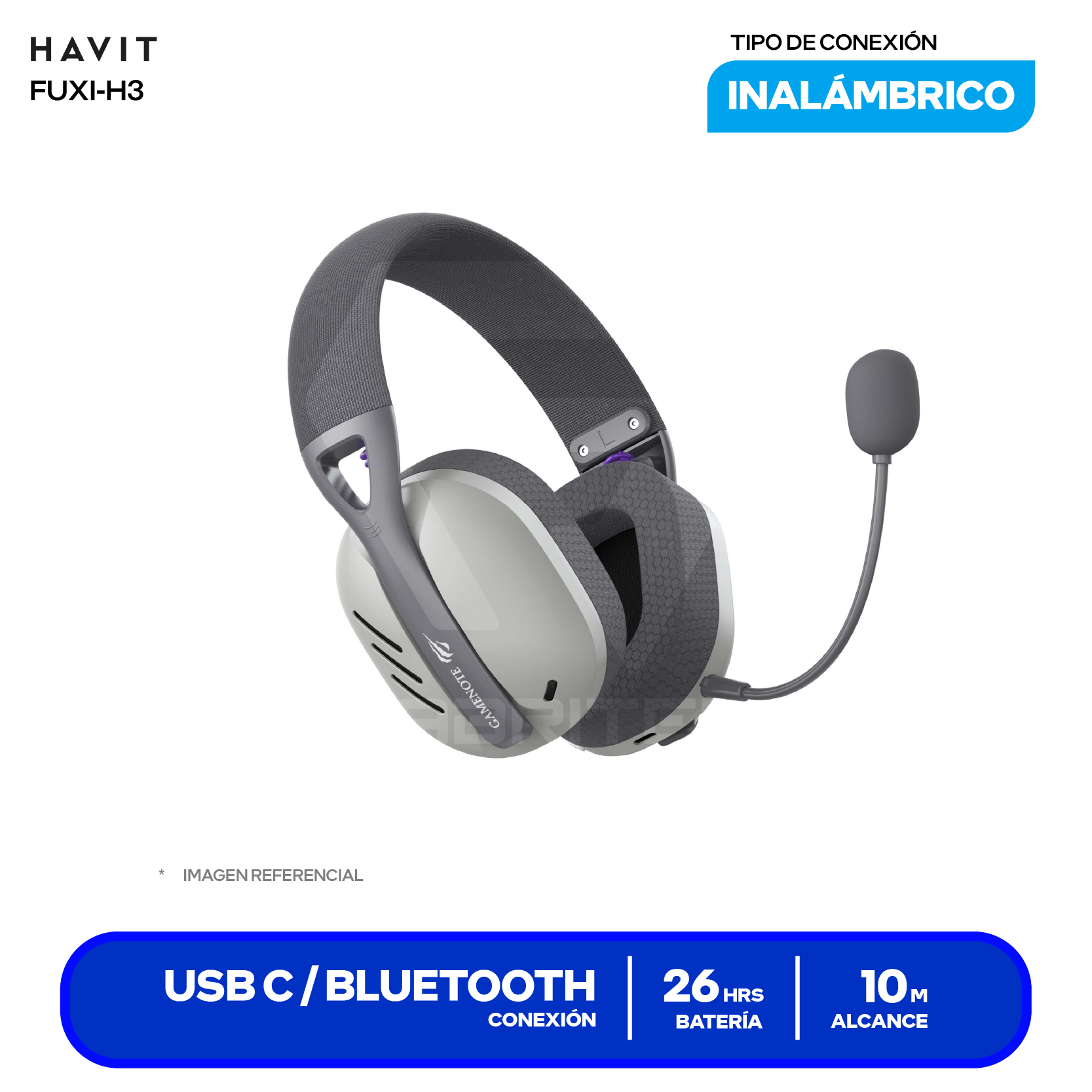 Audífono Havit Fuxi-H3 Gris (HVGMH-FUXI-H3-GY) Quad-Mode 2.4GHz, Bluetooth, USB 7.1, Jack 3.5, Micrófono Integrado