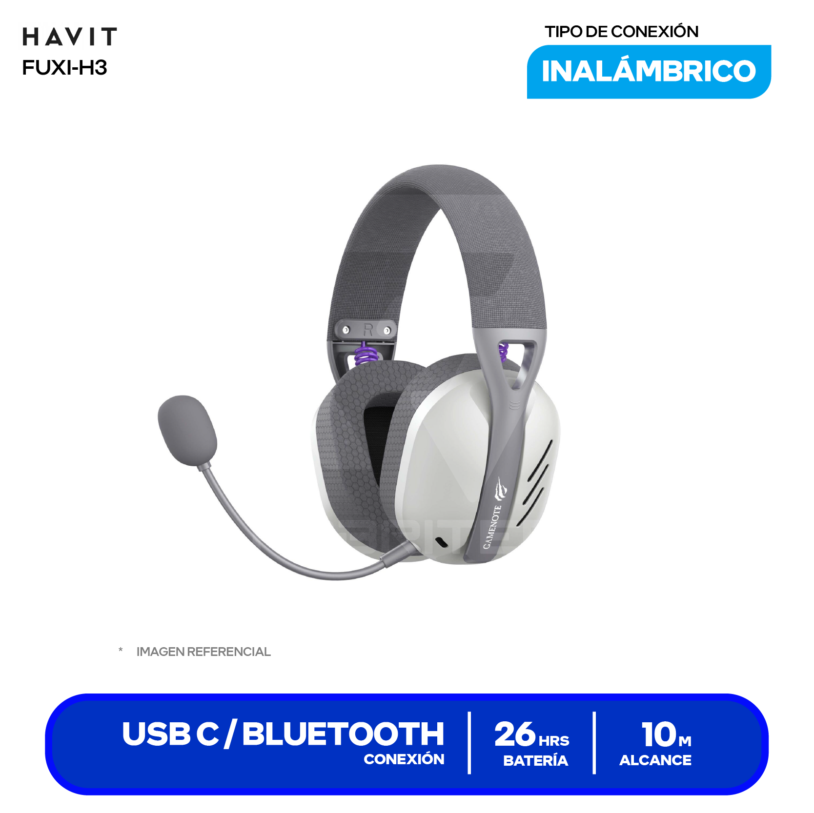 Audífono Havit Fuxi-H3 Gris (HVGMH-FUXI-H3-GY) Quad-Mode 2.4GHz, Bluetooth, USB 7.1, Jack 3.5, Micrófono Integrado