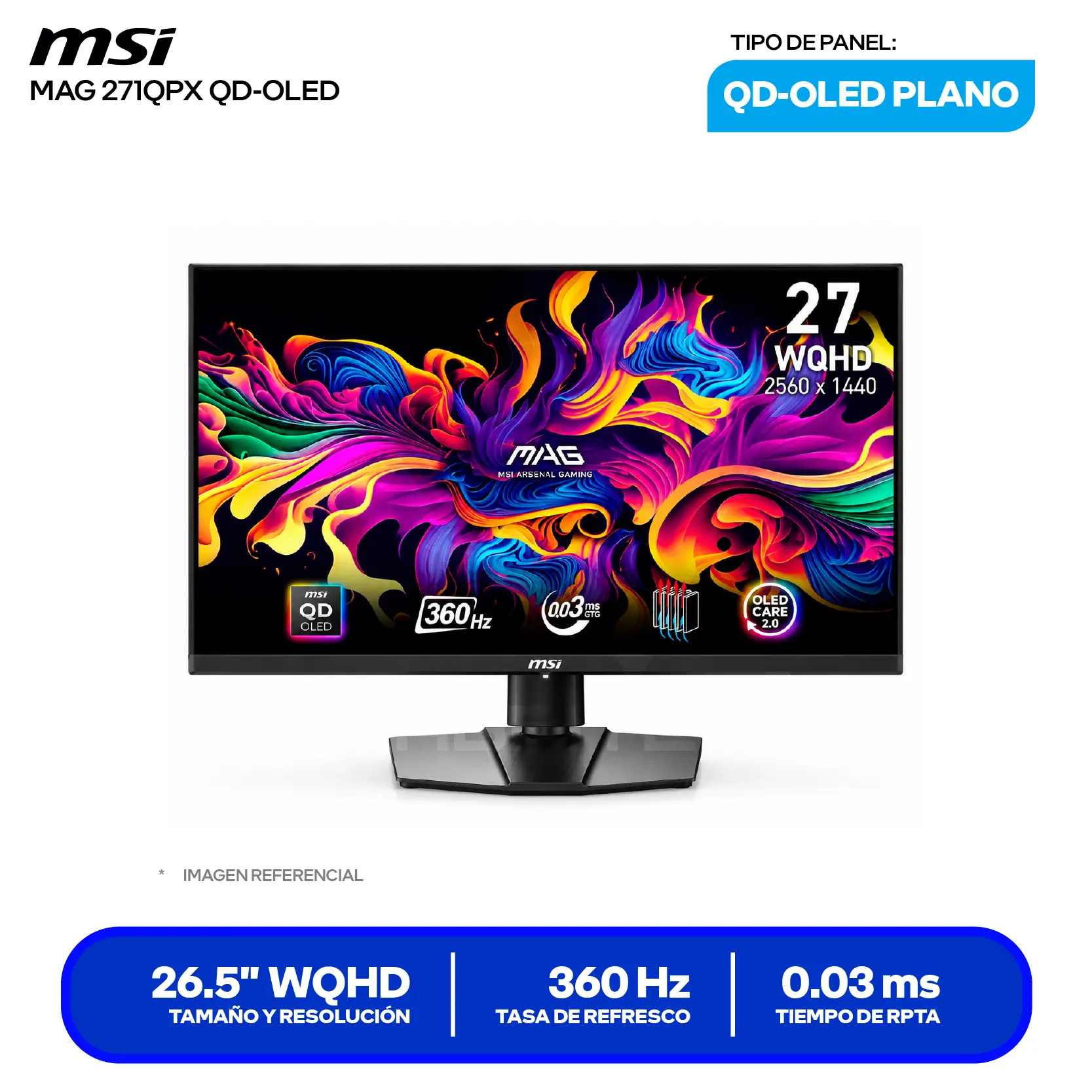 Monitor MSI MAG 271QPX 27" QD-OLED (MAG 271QPX QD-OLED) WQHD, 360Hz, 0.03ms, Plano