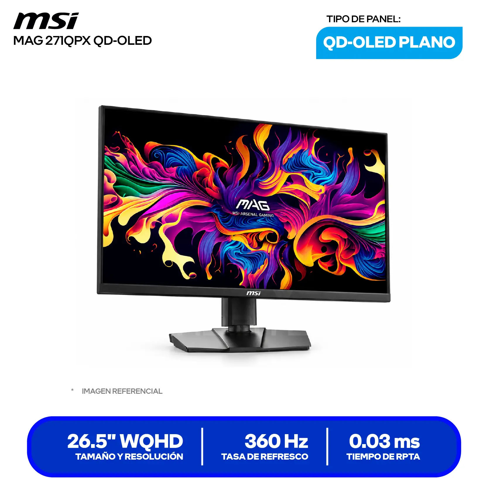 Monitor MSI MAG 271QPX 27" QD-OLED (MAG 271QPX QD-OLED) WQHD, 360Hz, 0.03ms, Plano