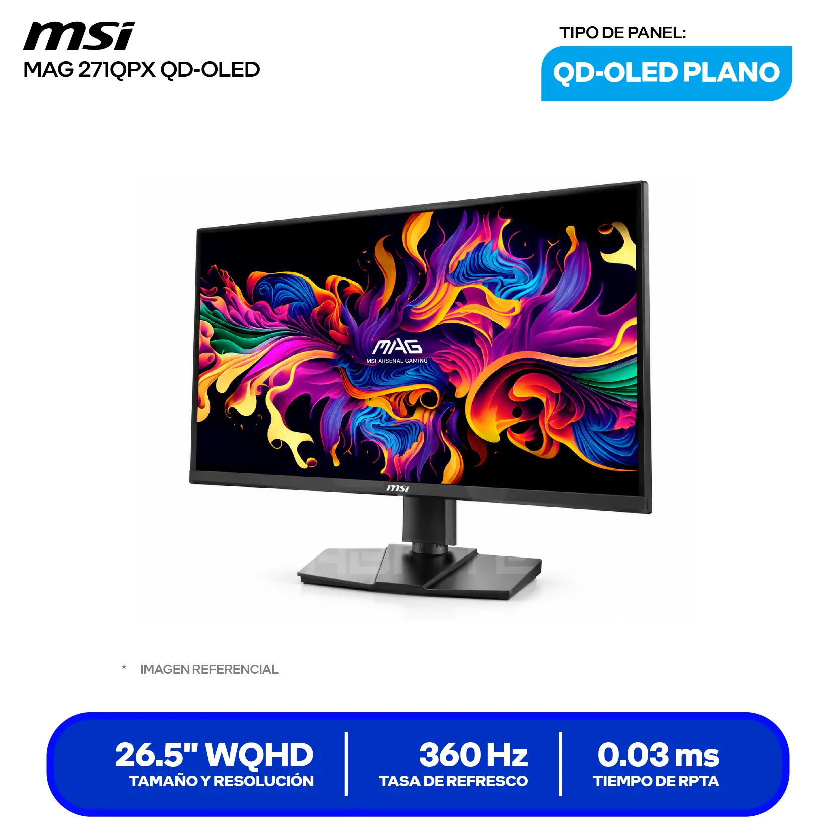 Monitor MSI MAG 271QPX 27" QD-OLED (MAG 271QPX QD-OLED) WQHD, 360Hz, 0.03ms, Plano