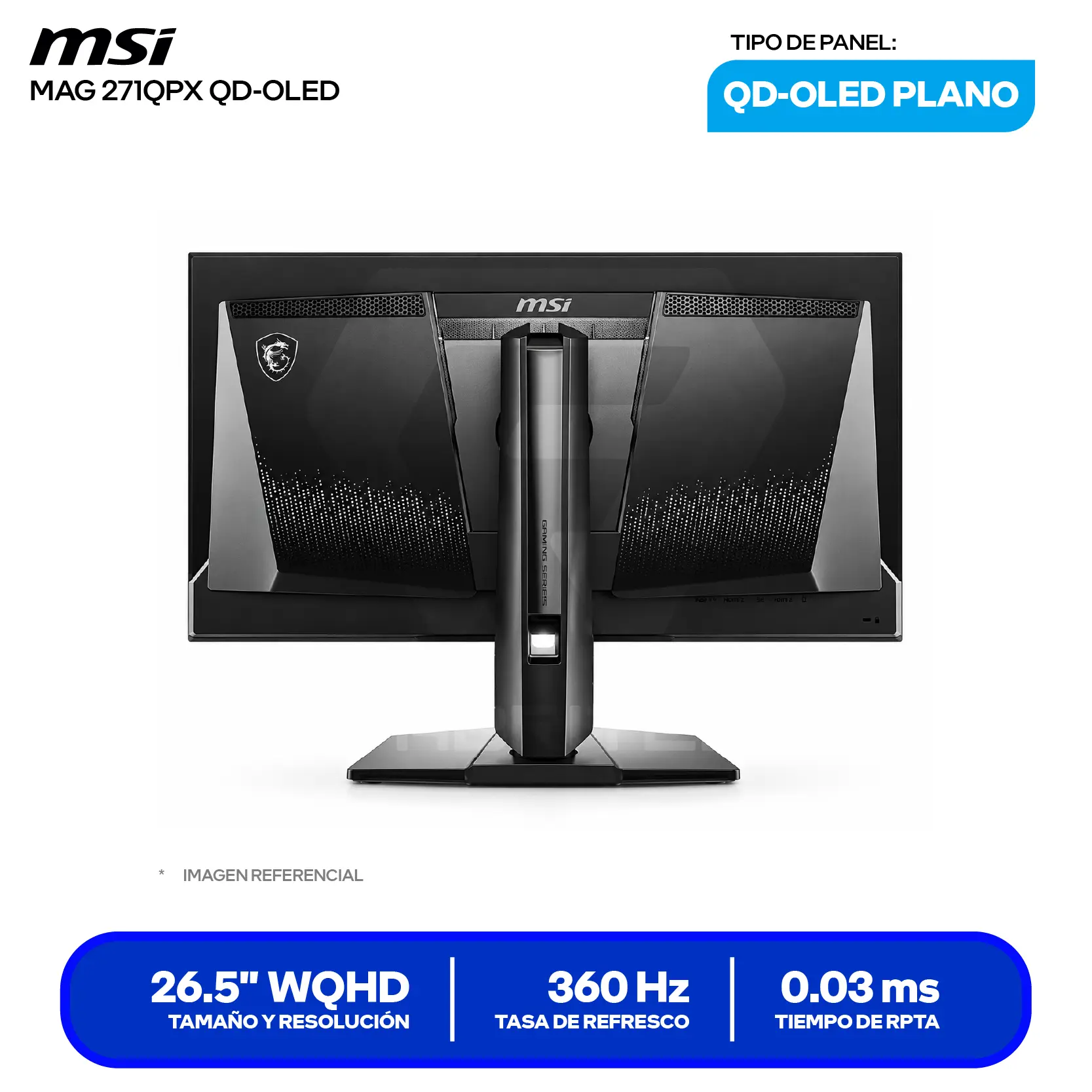 Monitor MSI MAG 271QPX 27" QD-OLED (MAG 271QPX QD-OLED) WQHD, 360Hz, 0.03ms, Plano