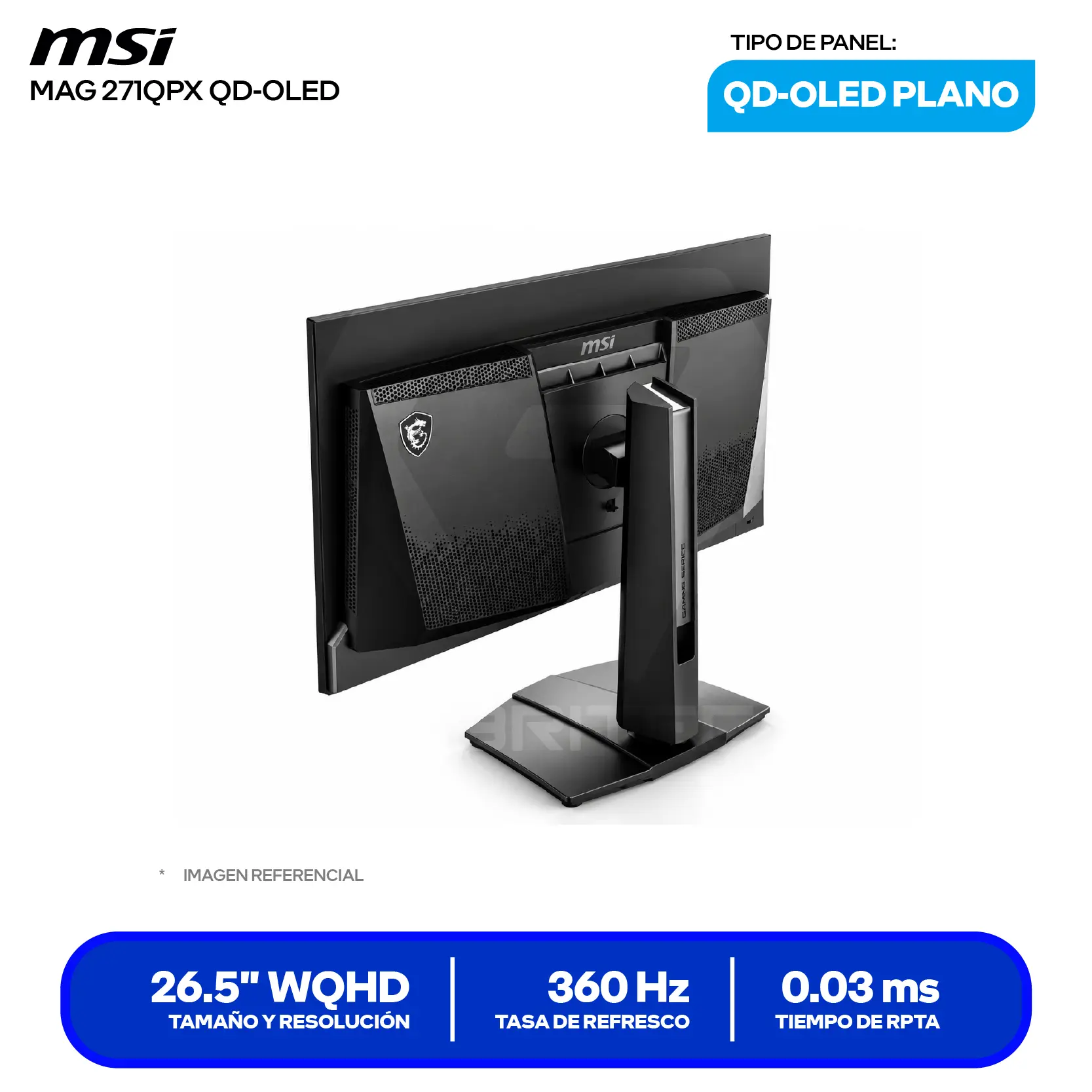 Monitor MSI MAG 271QPX 27" QD-OLED (MAG 271QPX QD-OLED) WQHD, 360Hz, 0.03ms, Plano