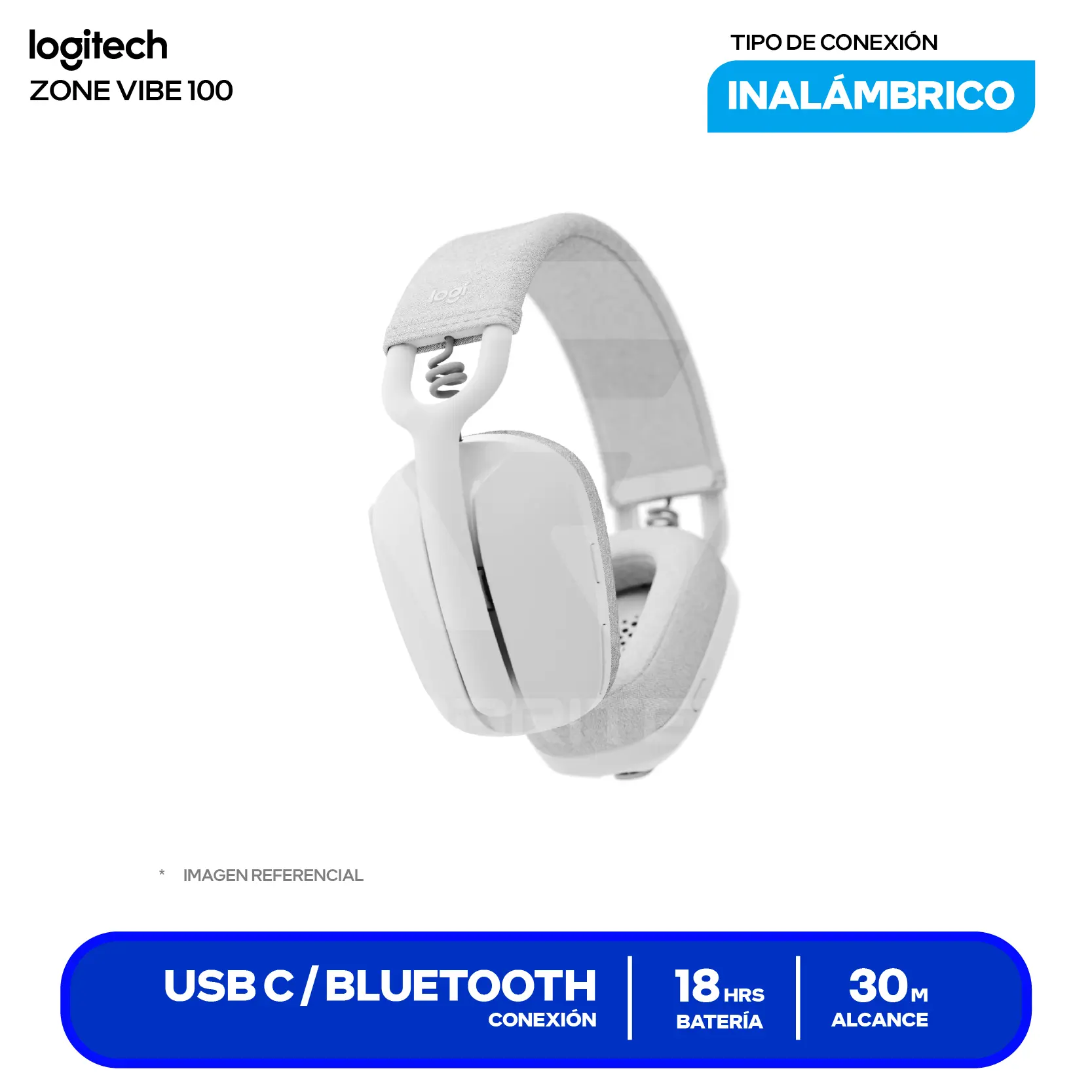 Audífono Logitech Zone Vibe 100 Blanco (981-001218), Inalámbrico Bluetooth, Micrófono Integrado