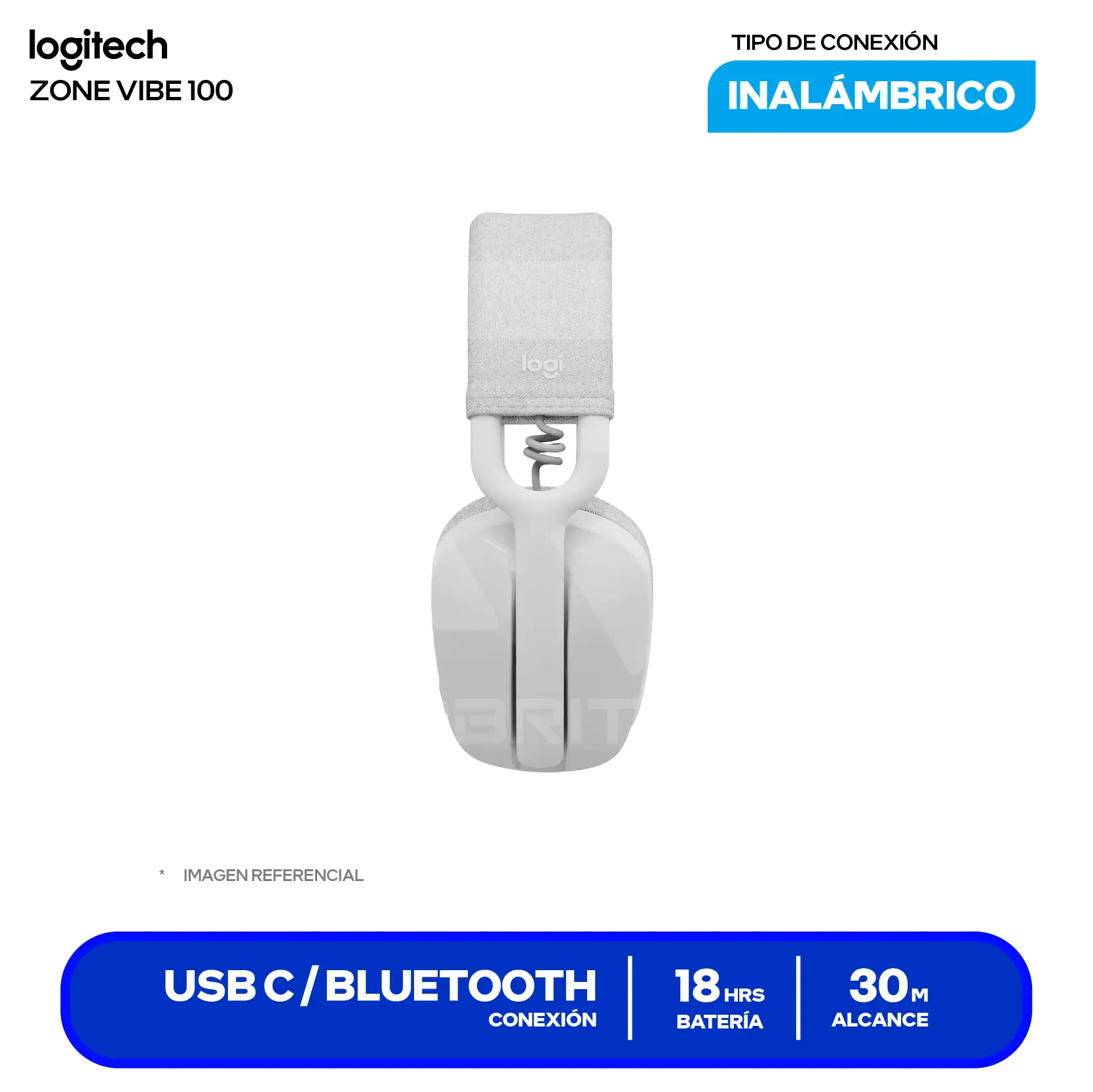 Audífono Logitech Zone Vibe 100 Blanco (981-001218), Inalámbrico Bluetooth, Micrófono Integrado
