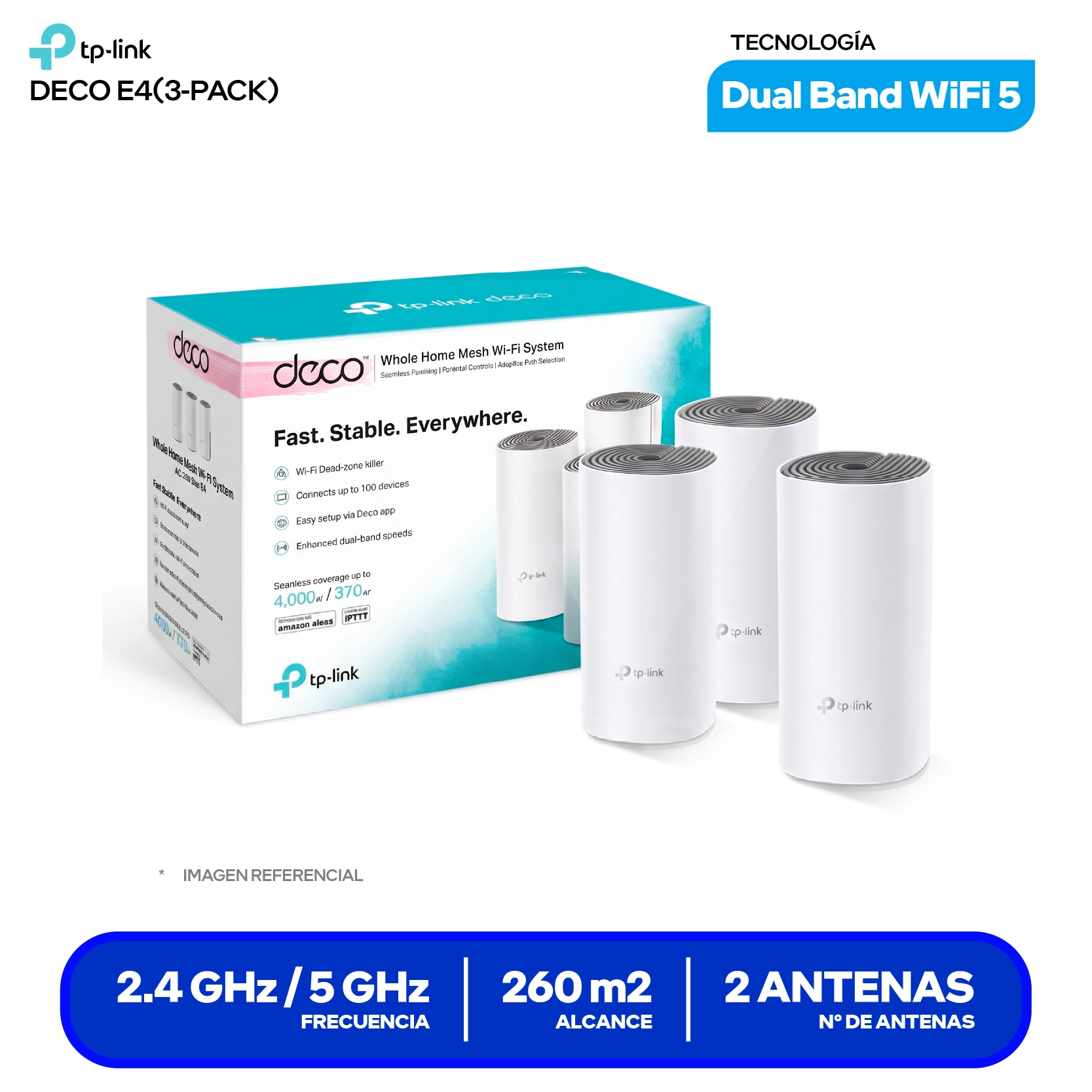 Sistema Mesh TP-Link Deco E4 AC1200 (1750502950) Doble Banda, Pack de 3