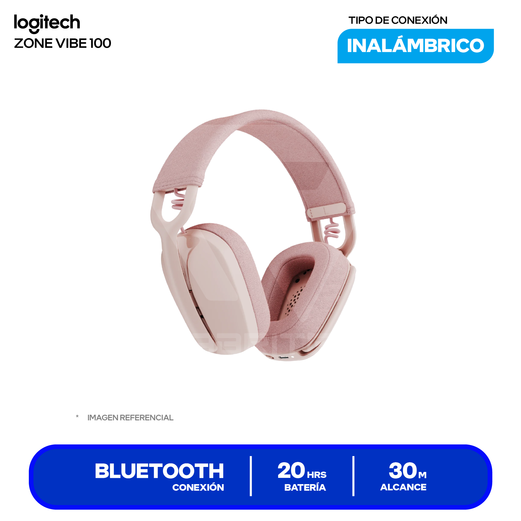 Audífono Logitech Zone Vibe 100 Rosa (981-001223) Inalámbrico Bluetooth, Micrófono Volteable para Silenciar