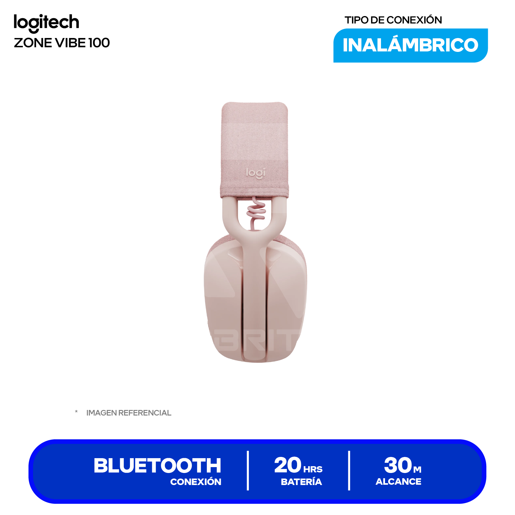 Audífono Logitech Zone Vibe 100 Rosa (981-001223) Inalámbrico Bluetooth, Micrófono Volteable para Silenciar