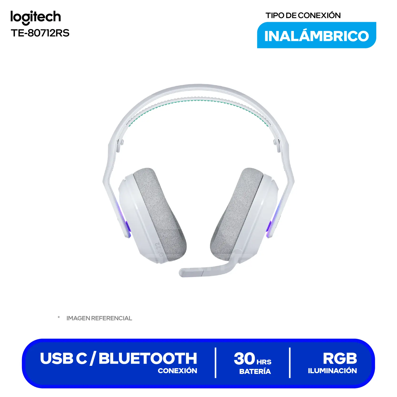 Audífono Gamer Logitech G522 Blanco (981-001549) Inalámbrico LIGHTSPEED, Bluetooth 5.3, USB-C, RGB, Batería 90h