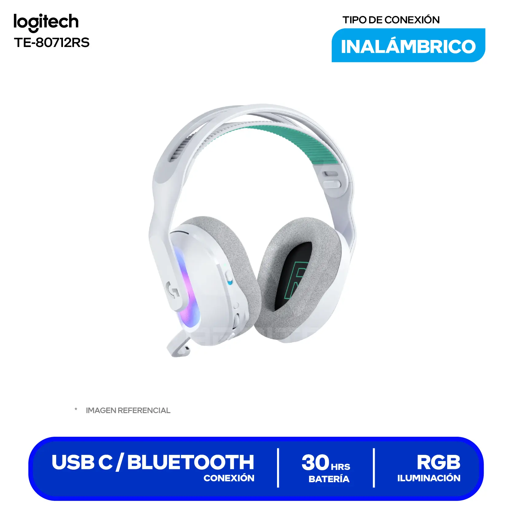 Audífono Gamer Logitech G522 Blanco (981-001549) Inalámbrico LIGHTSPEED, Bluetooth 5.3, USB-C, RGB, Batería 90h