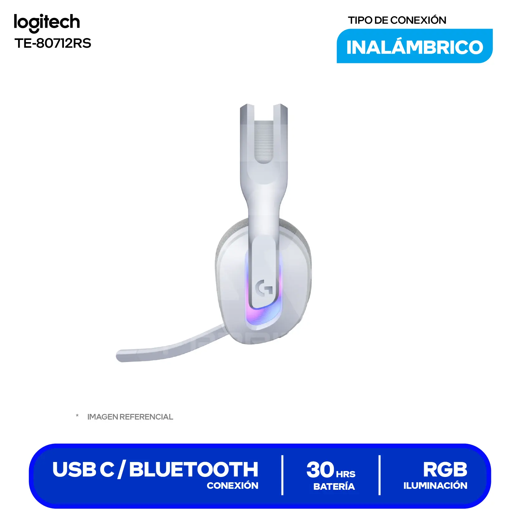 Audífono Gamer Logitech G522 Blanco (981-001549) Inalámbrico LIGHTSPEED, Bluetooth 5.3, USB-C, RGB, Batería 90h