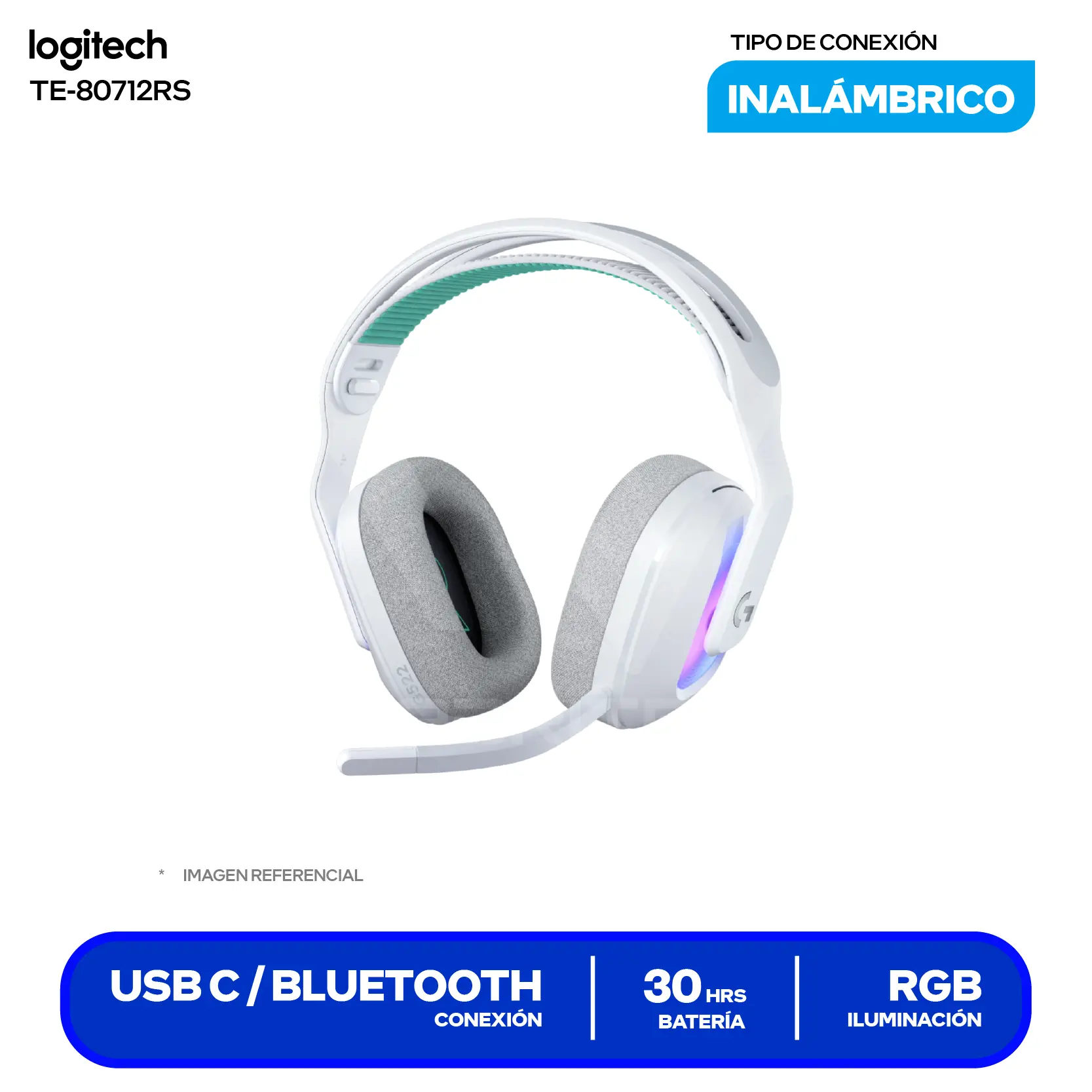 Audífono Gamer Logitech G522 Blanco (981-001549) Inalámbrico LIGHTSPEED, Bluetooth 5.3, USB-C, RGB, Batería 90h