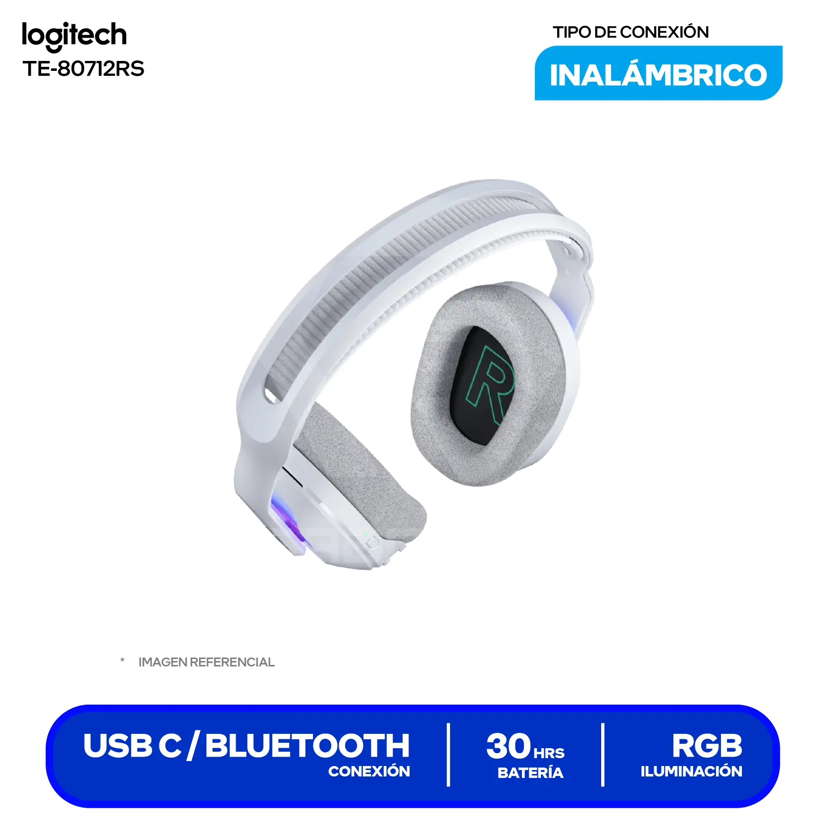Audífono Gamer Logitech G522 Blanco (981-001549) Inalámbrico LIGHTSPEED, Bluetooth 5.3, USB-C, RGB, Batería 90h